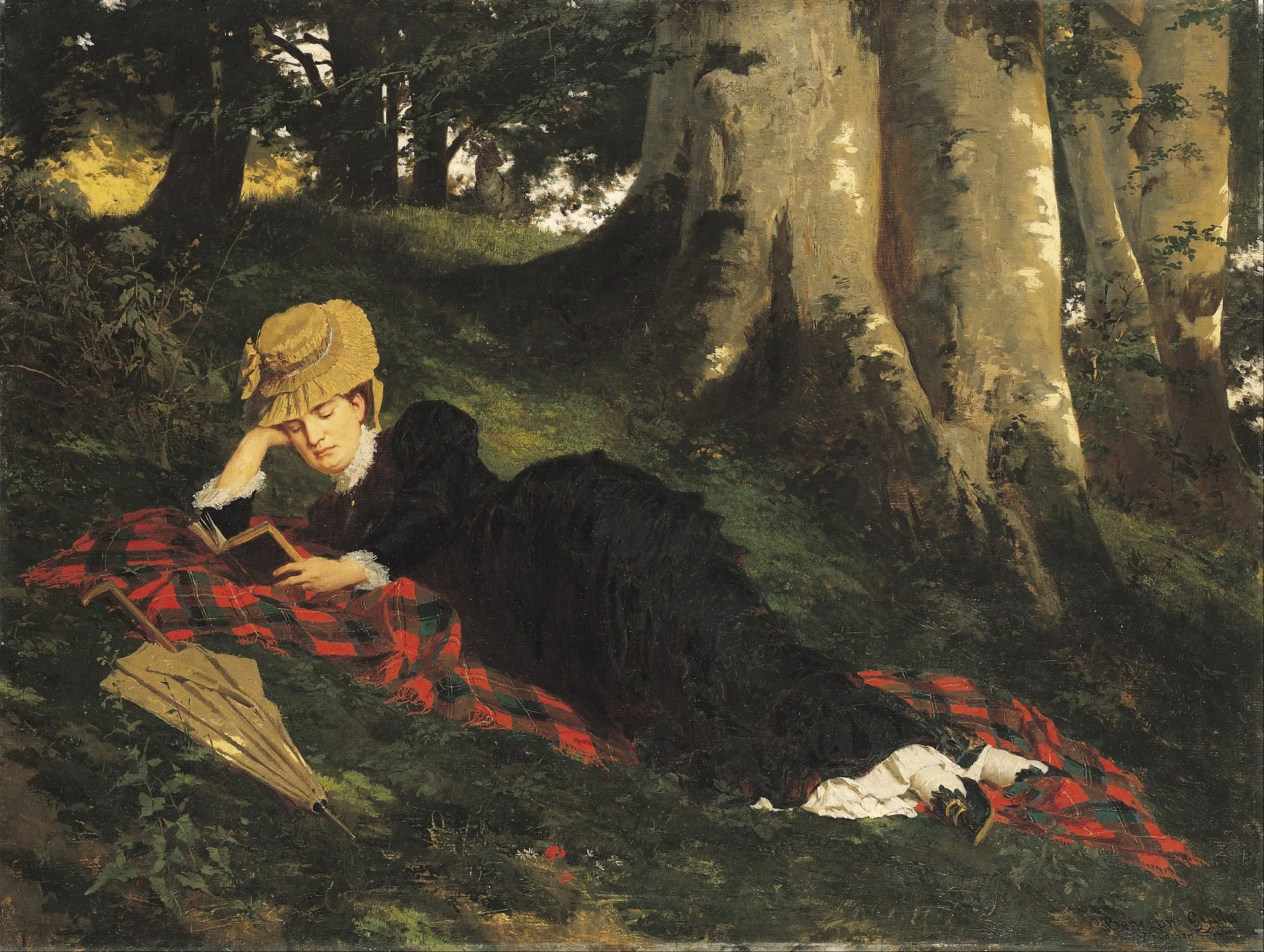 Woman Reading in a Forest, by Gyula Benczúr, oil, 1875