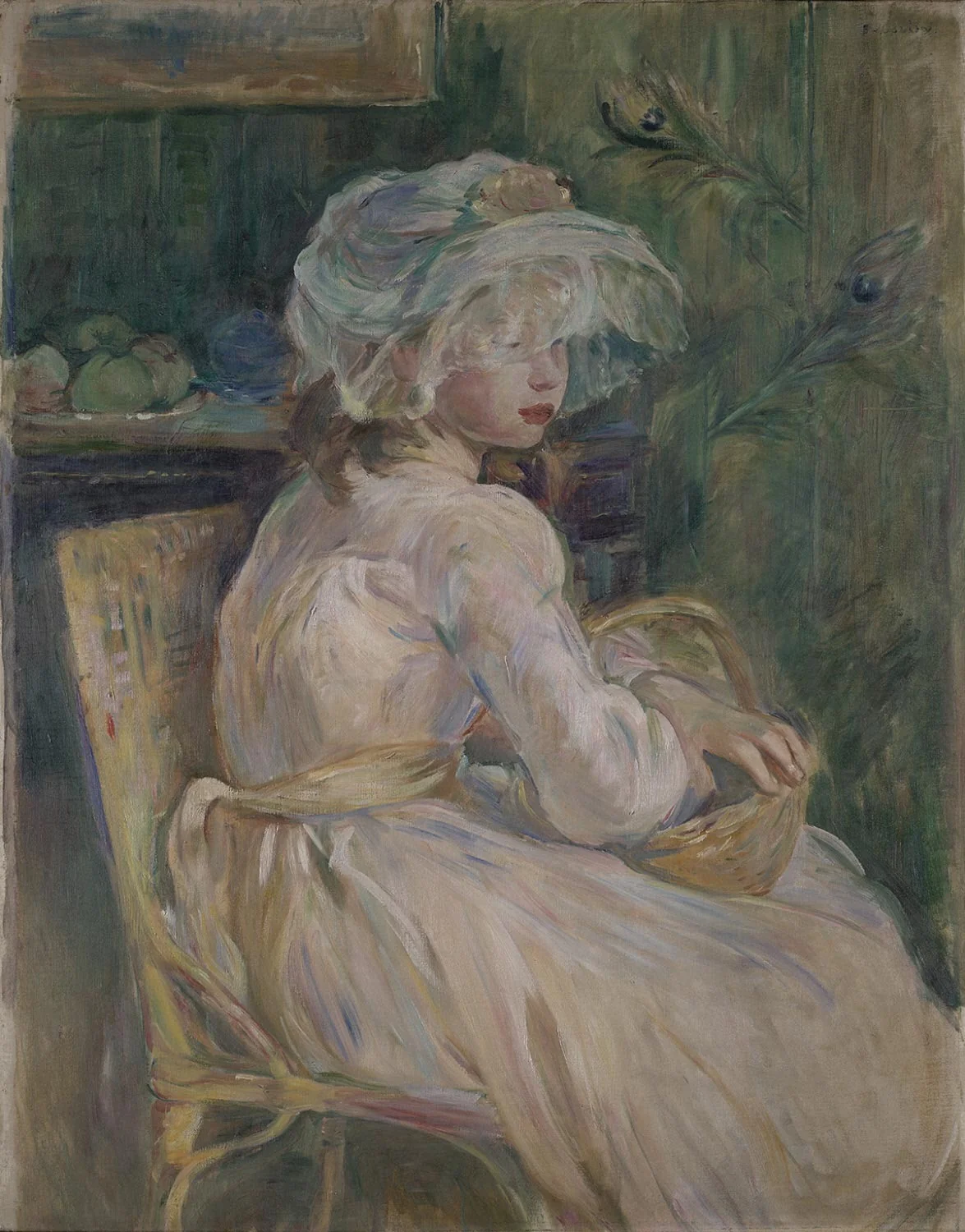 Young Girl with Basket, by Berthe Morisot, oil, 1896