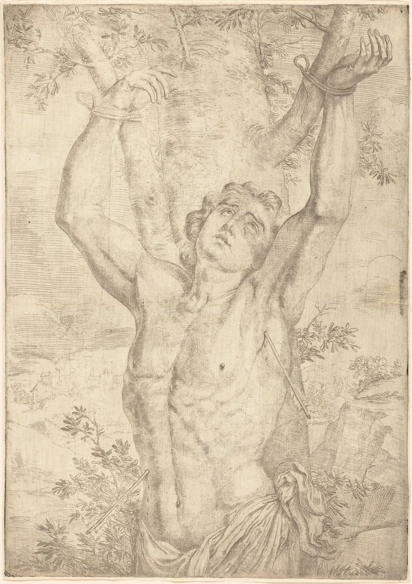 Saint Sebastian, by Simon François, ink, 1638