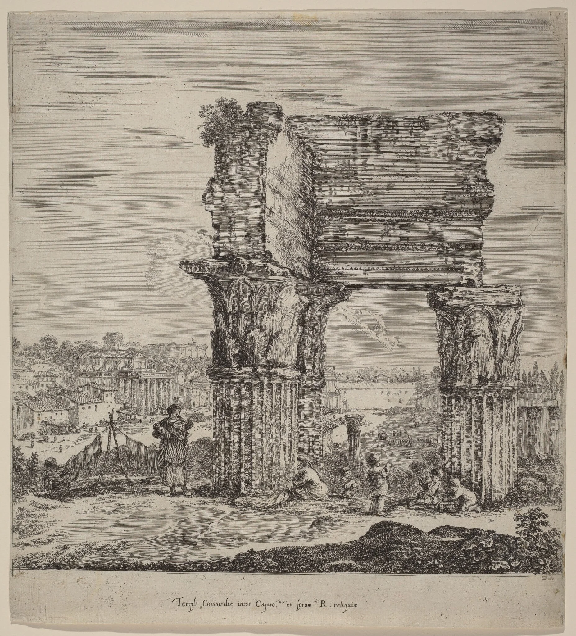 Temple of Concord and Roman Forum, by Stefano Della Bella, ink, 1656