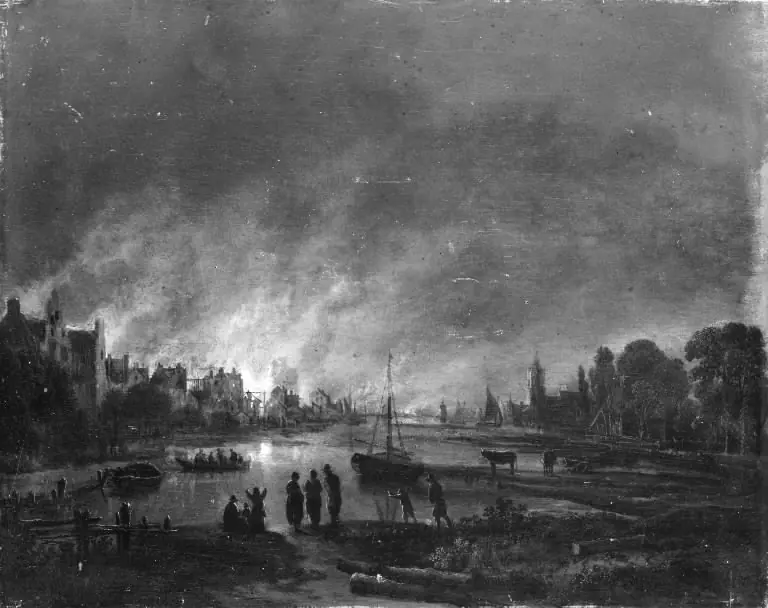 Fire at a Village by Night