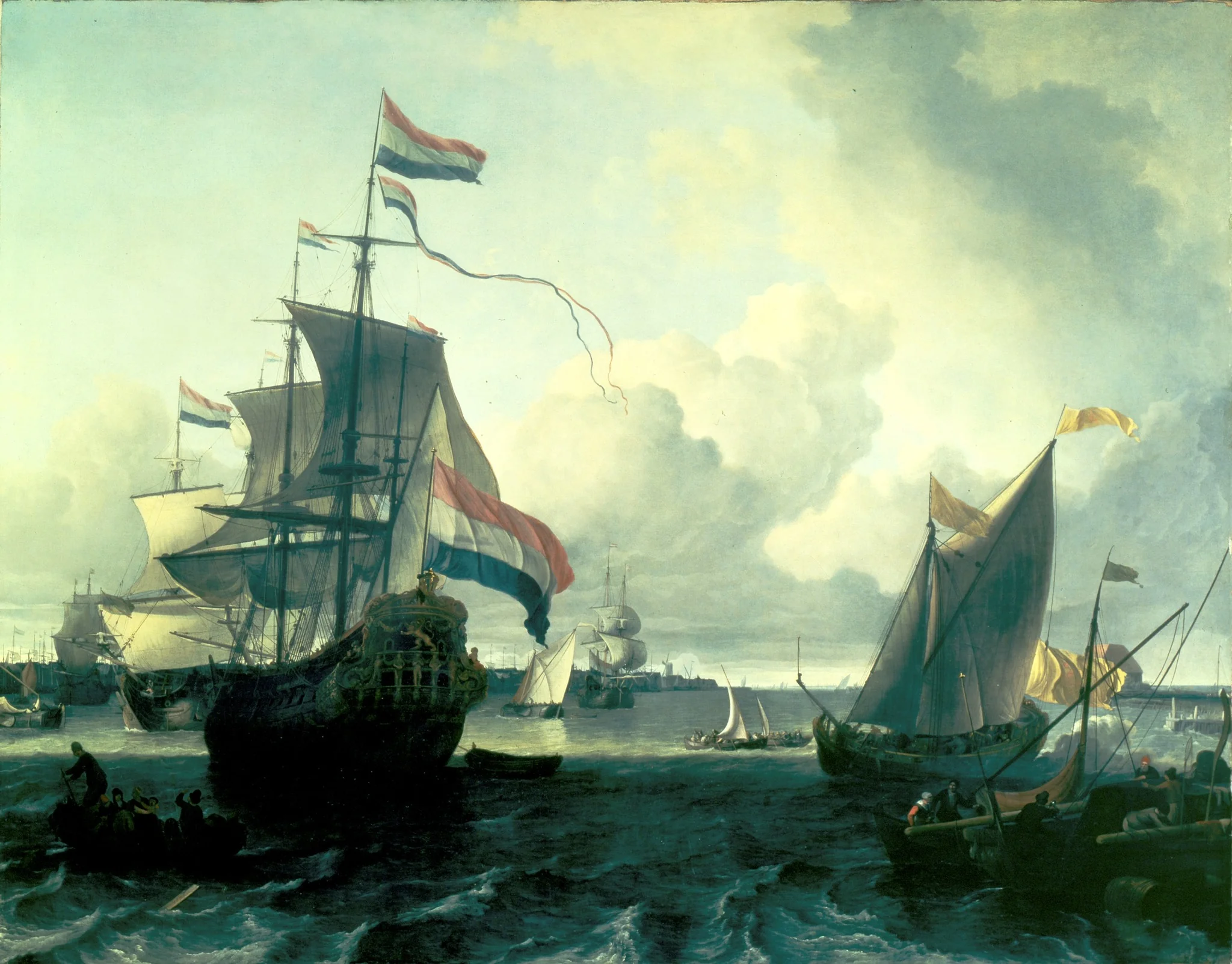 The Dutch Man-of-War "De Gouden Leeuw" on the River Y near Amsterdam, by Ludolf Bakhuizen, oil, 1674