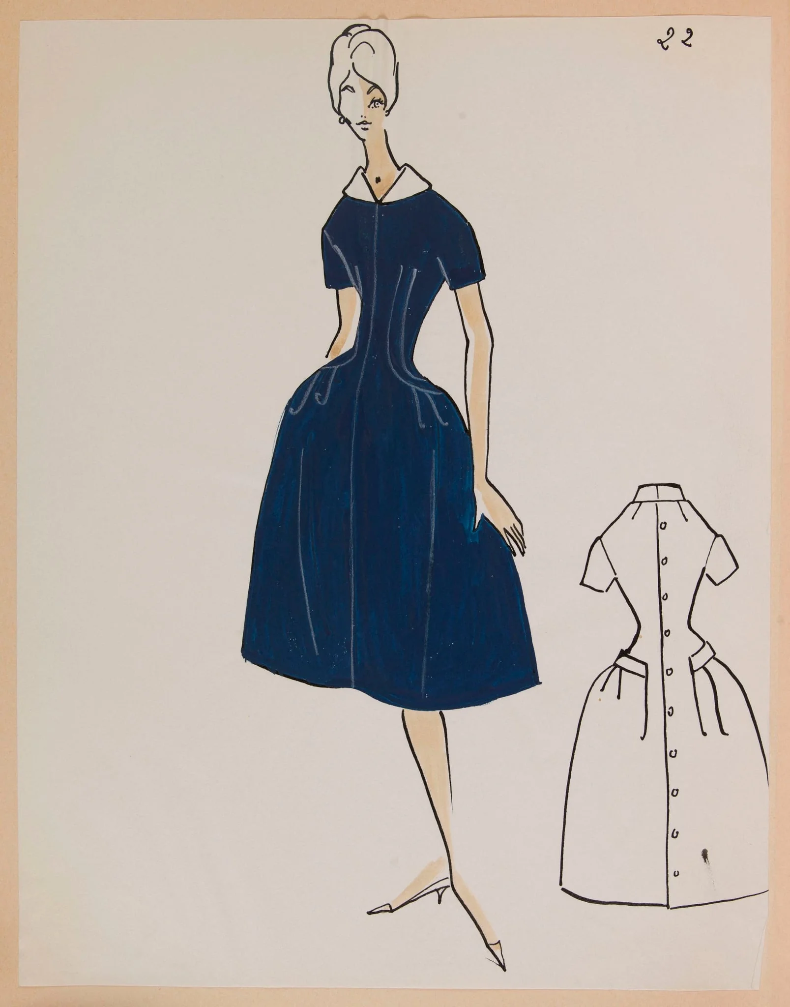 Robe à manches courtes bleu marine, by Marie-Louise Carven, 1959