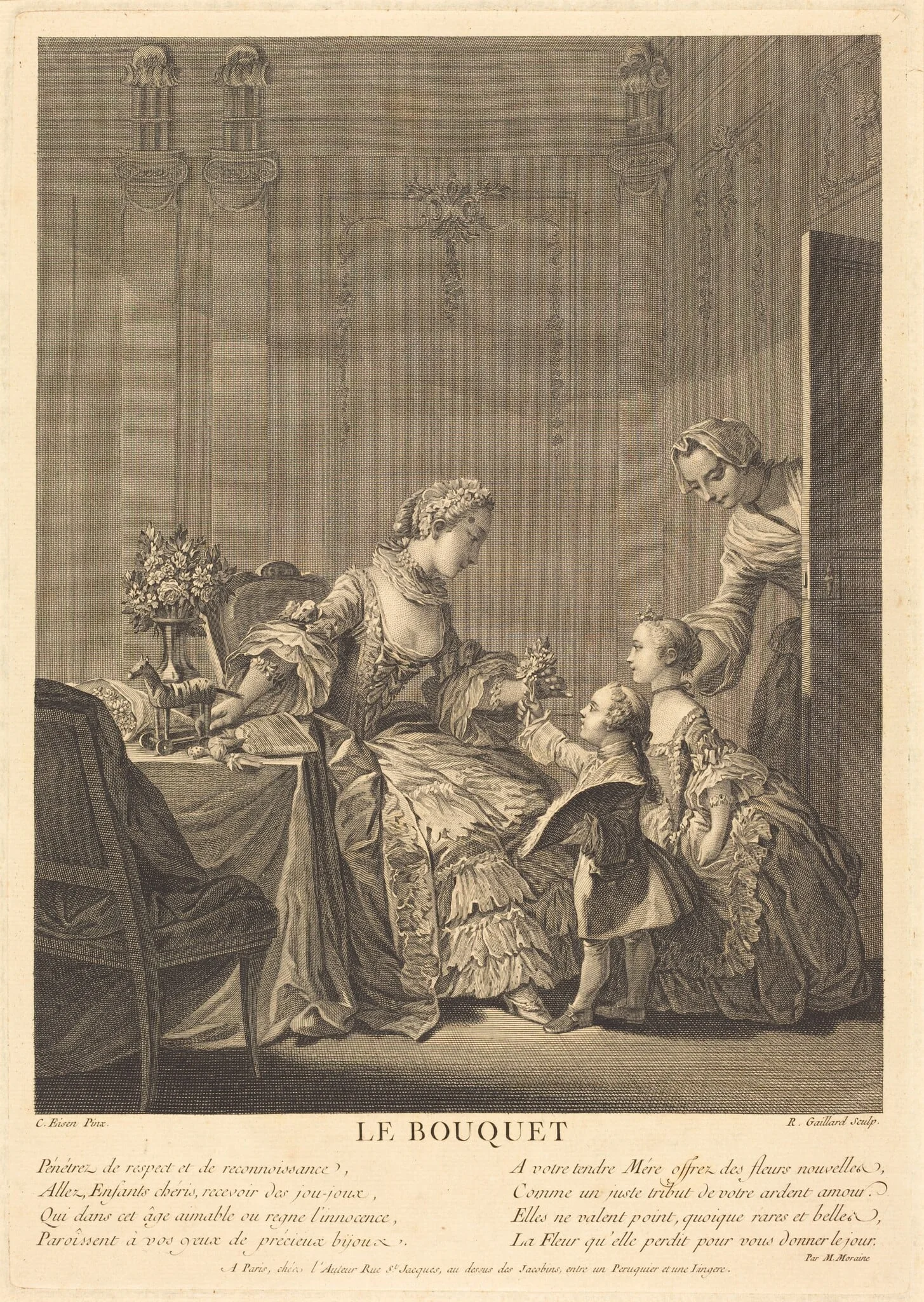Le bouquet, by René Gaillard, ink, 1754