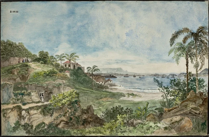 Landscape of Guanabara bay, by Thomas Ender, watercolor, 1818
