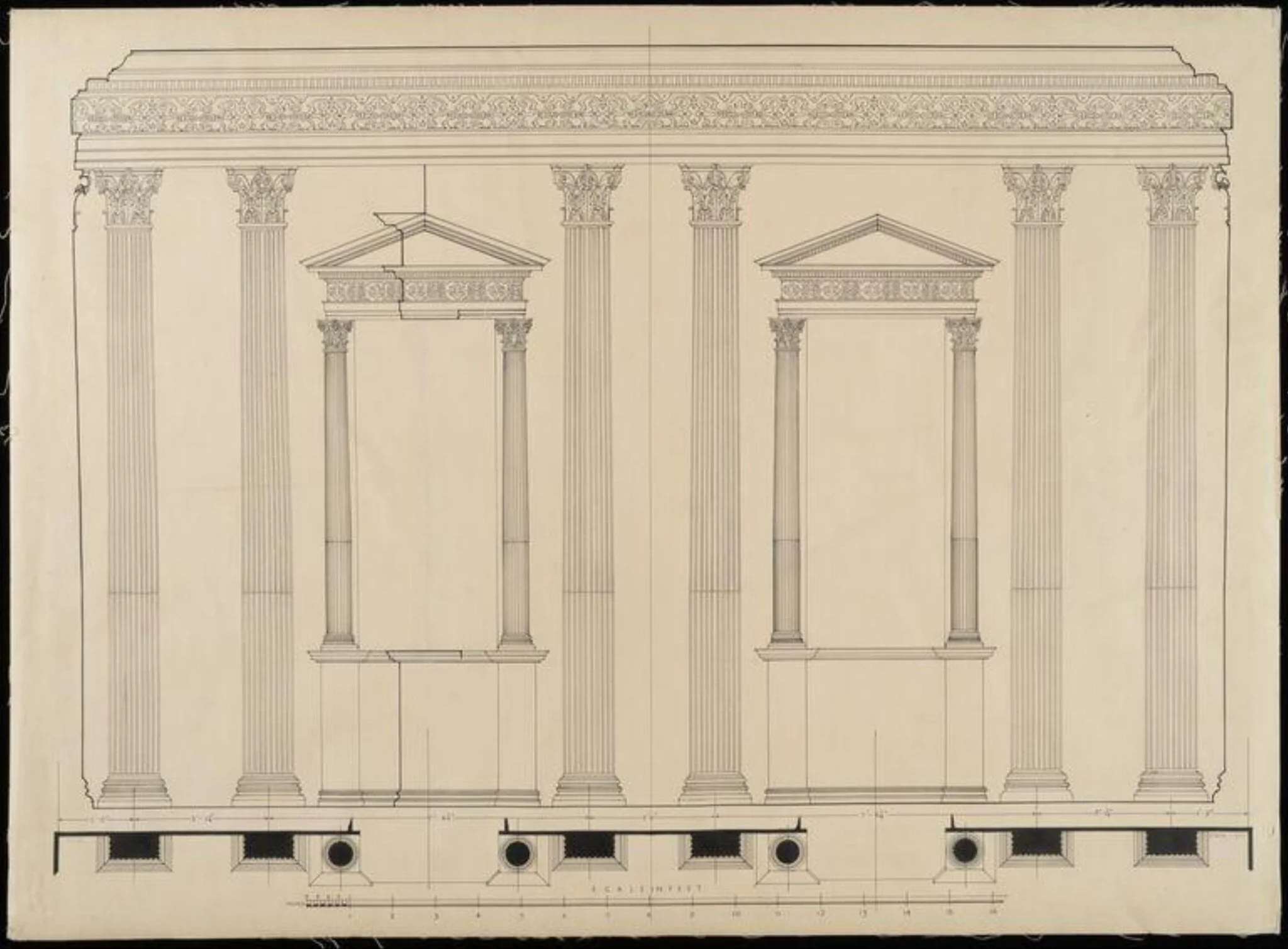 Elevation of wall showing windows.