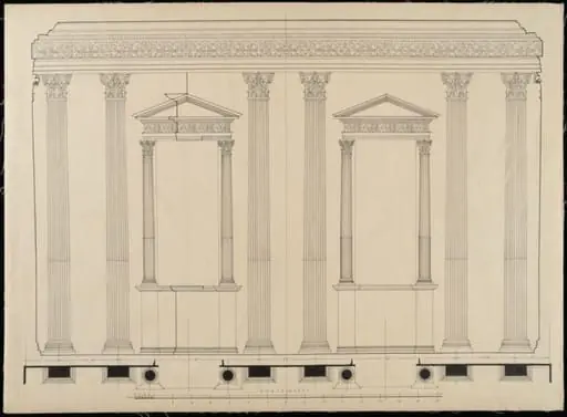 Elevation of wall showing windows.