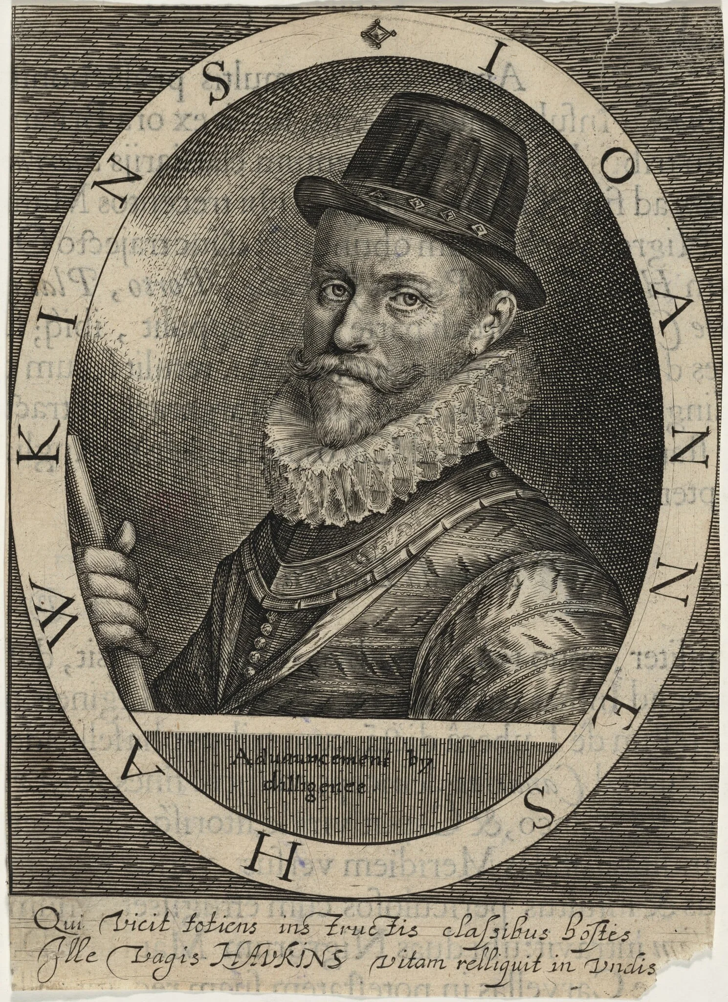 Sir John Hawkins, by Magdalena van de Passe, ink, 1620