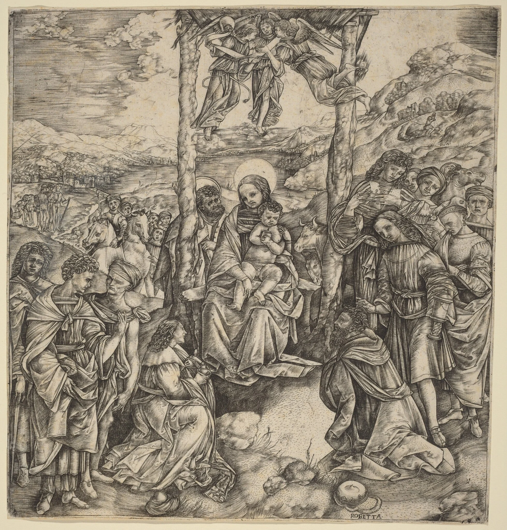 The Adoration of the Magi, by Cristofano Robetta, ink, 1498