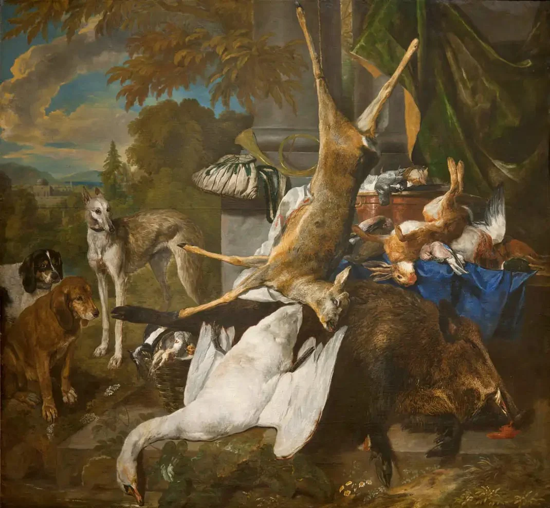 Still life of game and dogs