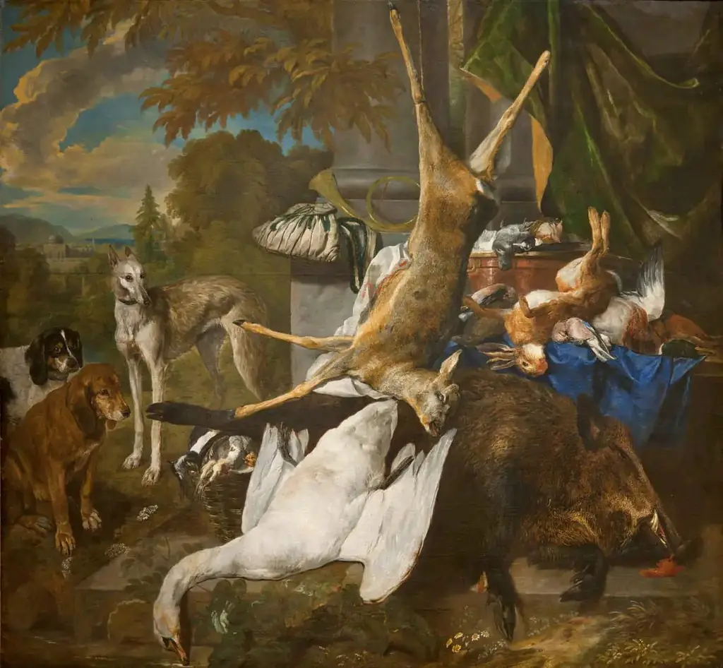 Still life of game and dogs
