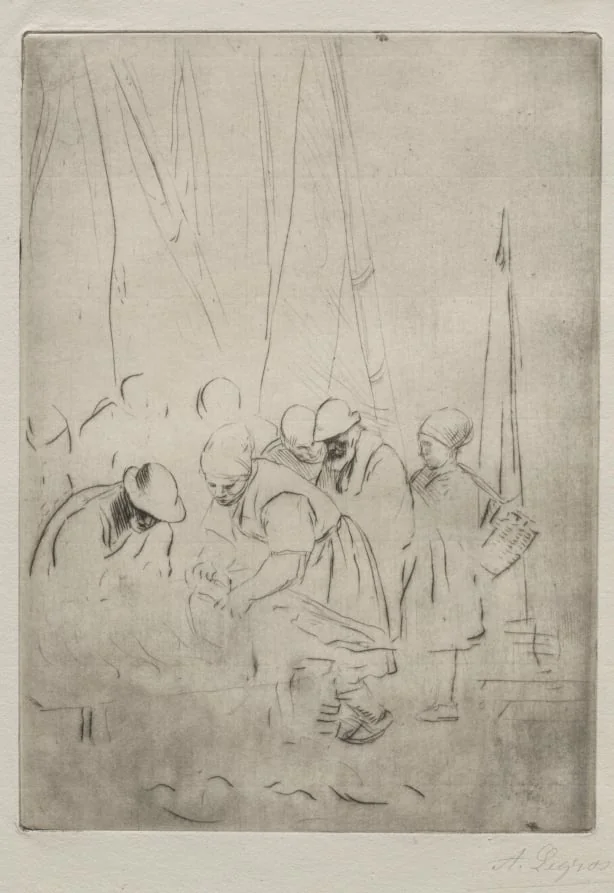 Fishermen on the Wharf at Boulogne, by Alphonse Legros, 1884