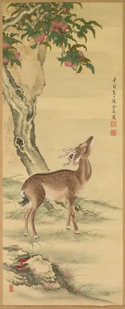 Symbols of Longevity: Deer under Peach and Pine