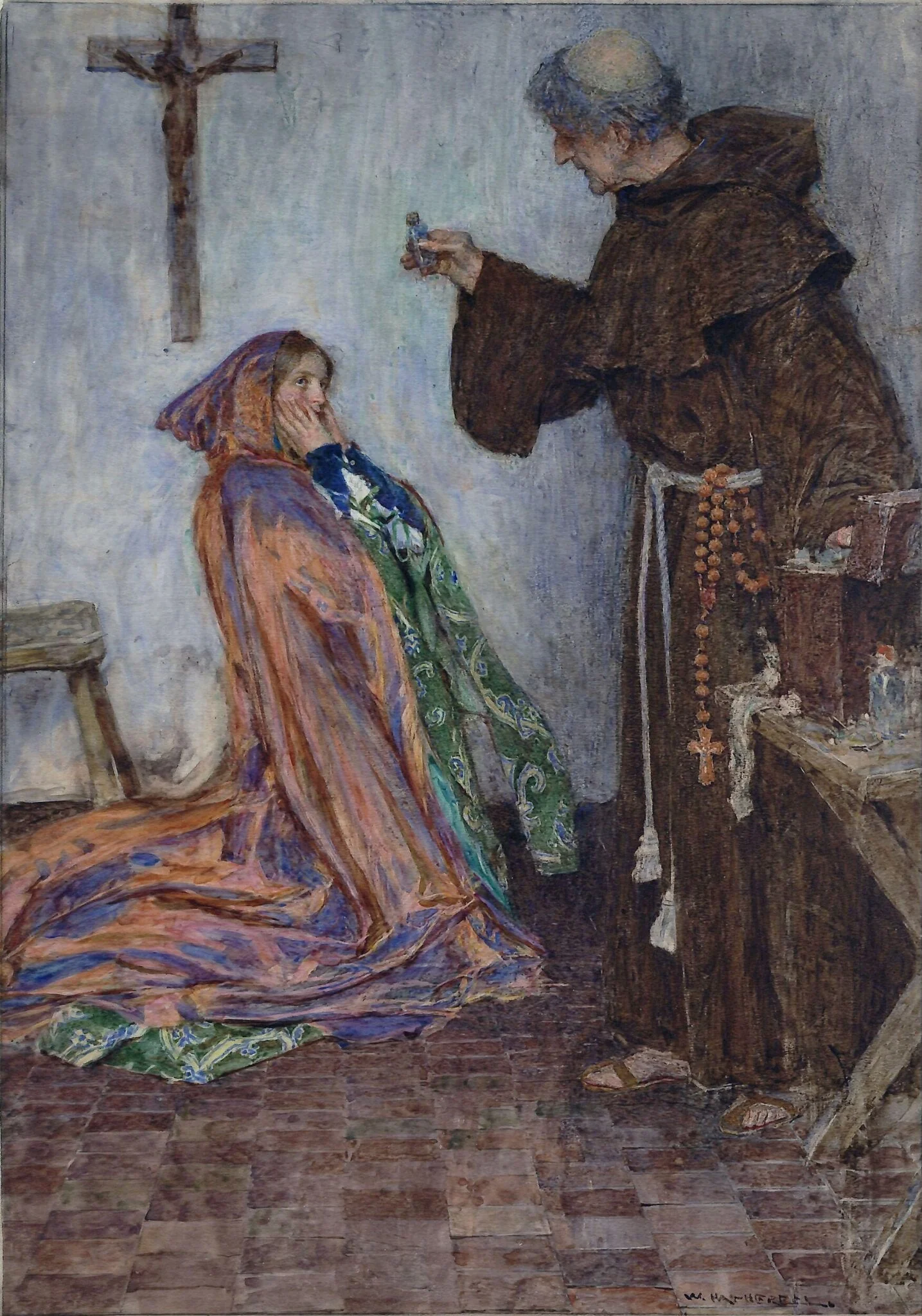 Juliet and the Friar, by Hatherell, watercolor, 1875