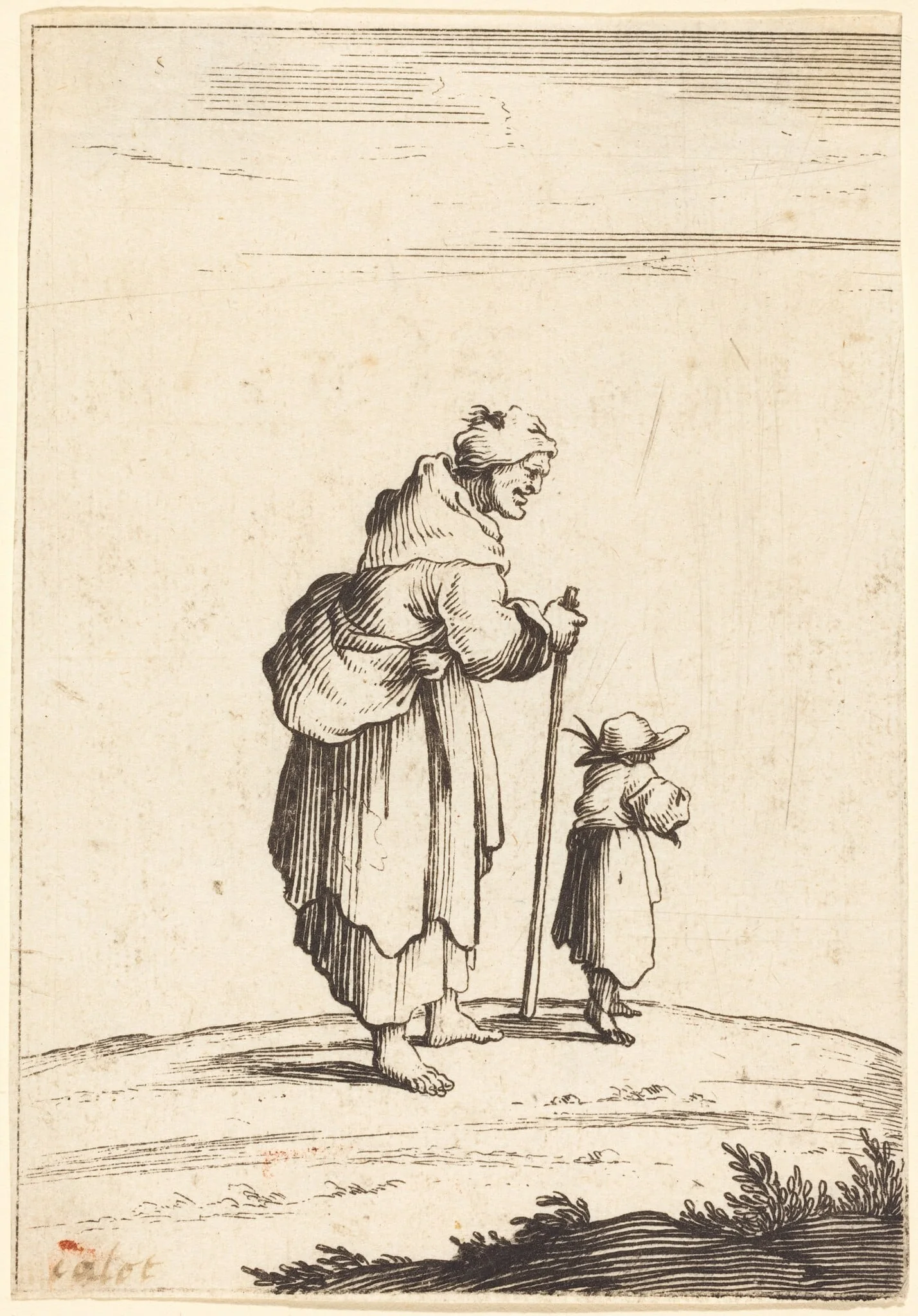 Beggar Woman and Child, by French 17th Century, ink, 1601