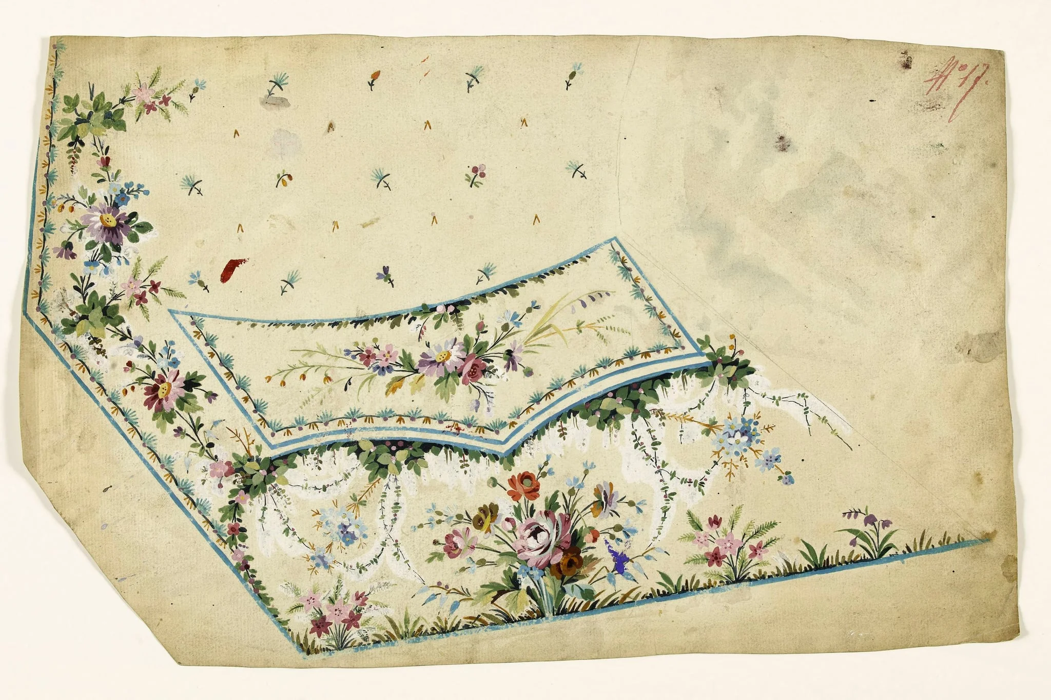 Bouquets de fleurs, guirlandes de feuilles et semis de fleurs, projets de broderies de gilet, XVIIIème siècle, by Anonyme, 1750