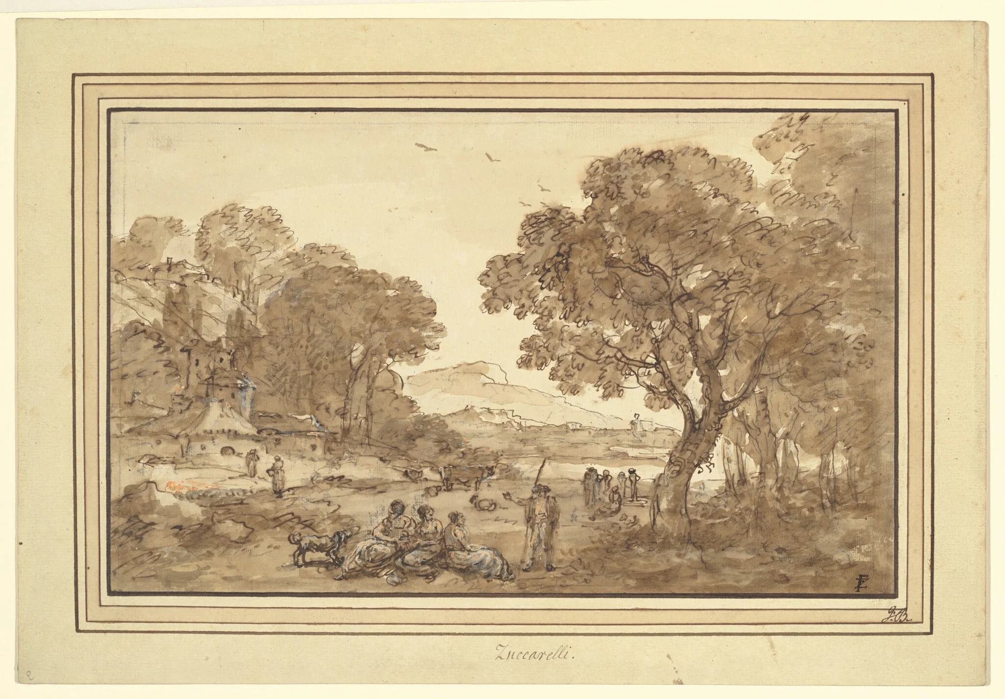 Landscape with Shepherds, by Francesco Zuccarelli, chalk, 1701