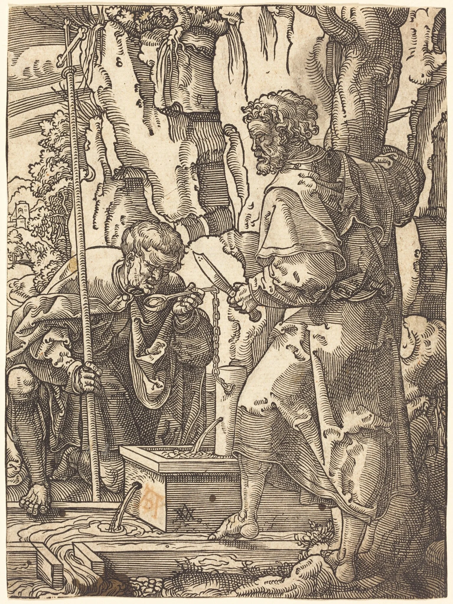 Saints Philip and Bartholomew by a Spring, by Anton Woensam, ink, 1529