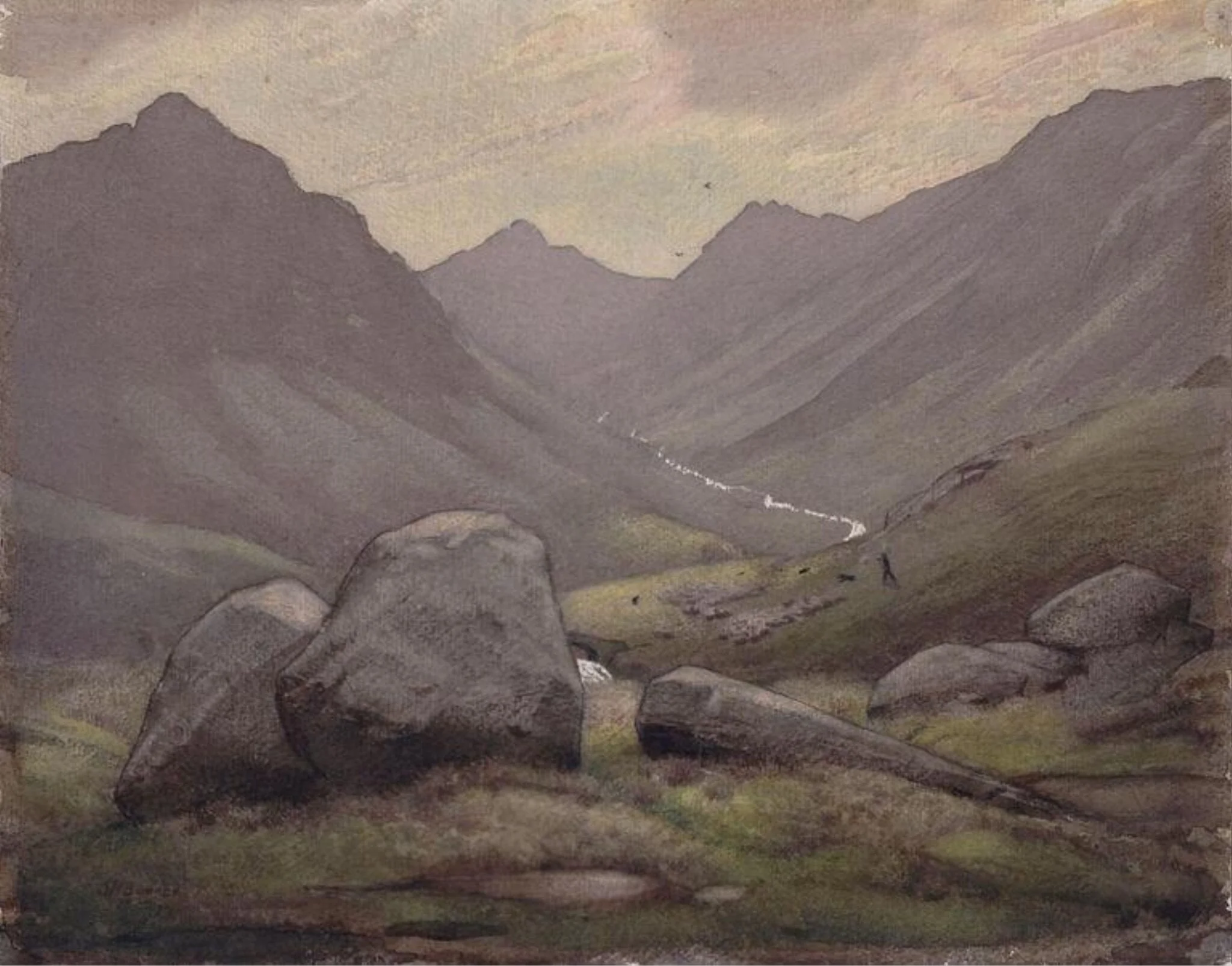 View up to Bow Fell from Eskdale
