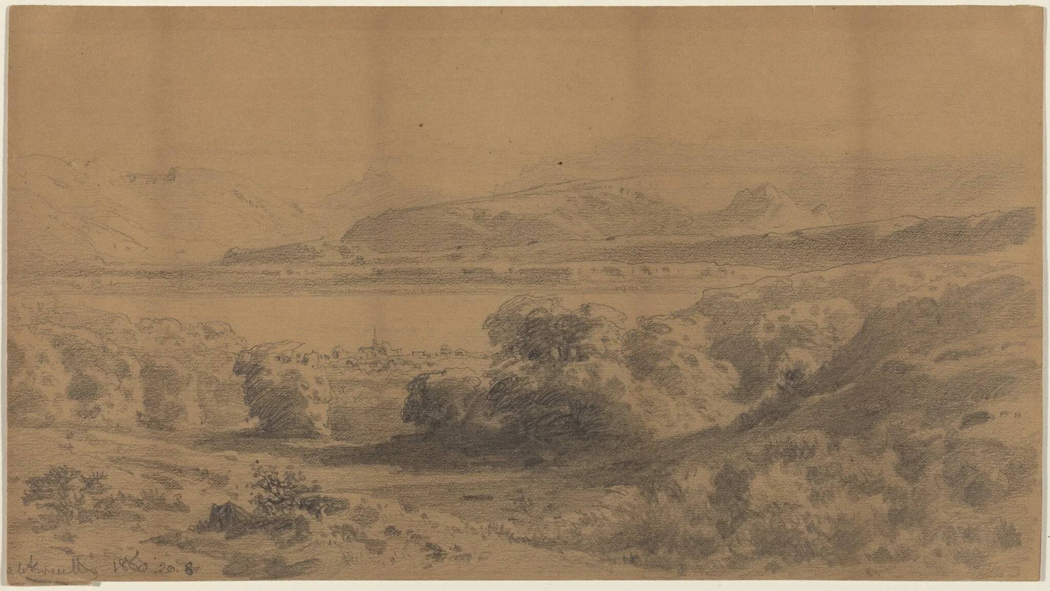 Panorama on a Mountain Lake, by Stanislaus Graf von Kalckreuth, graphite, 1857