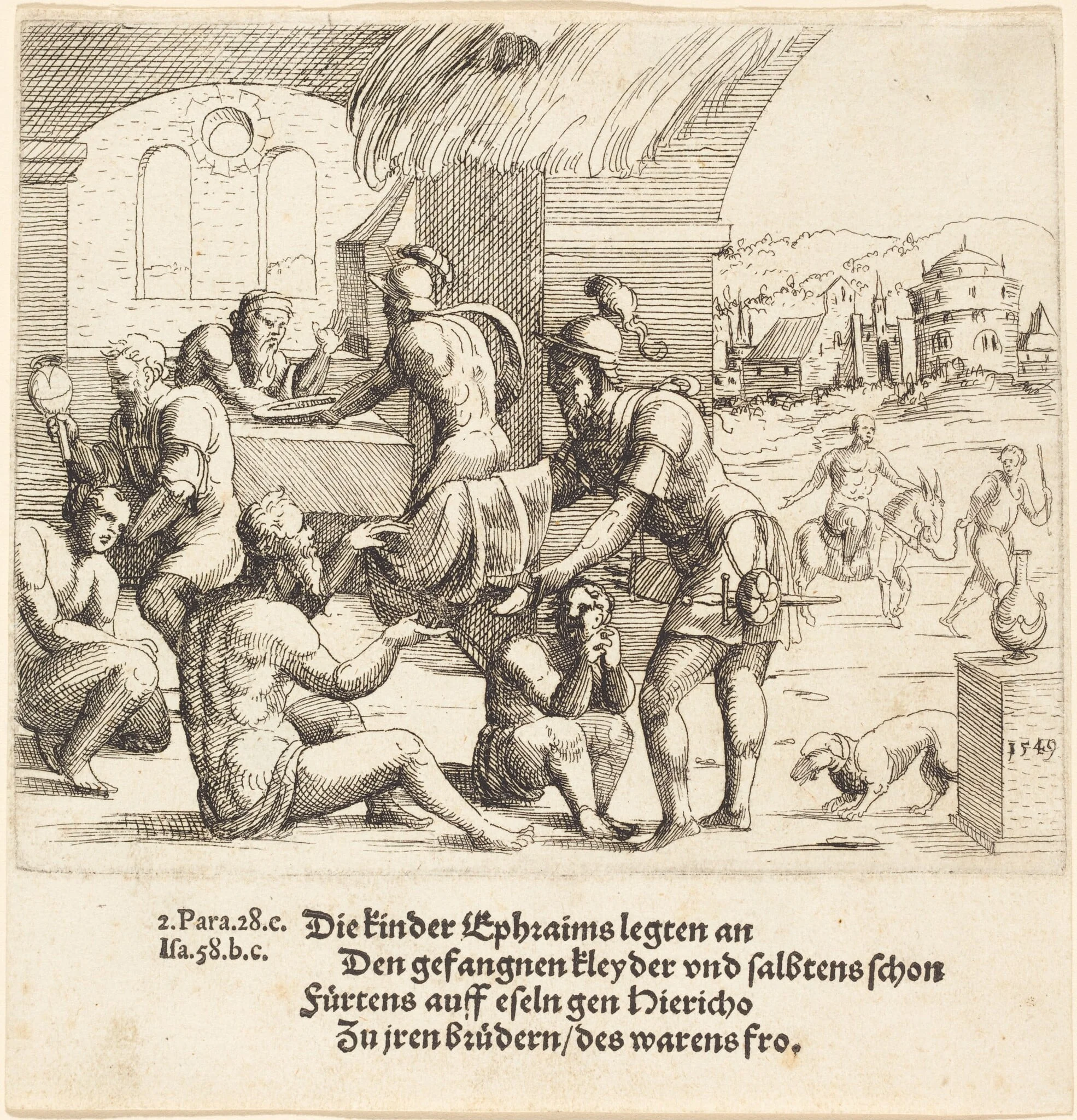 The Men of Ephraim Care for their Captives and Return Them to Jerico, by Augustin Hirschvogel, ink, 1549