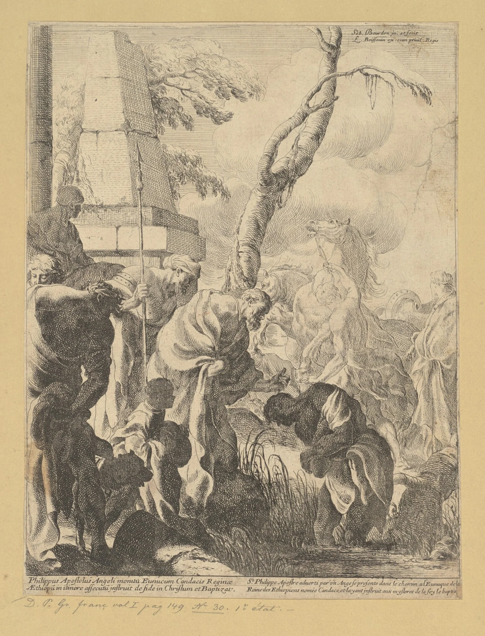 Saint Paul Baptizing the Eunuch, by Sébastien Bourdon, ink, 1640