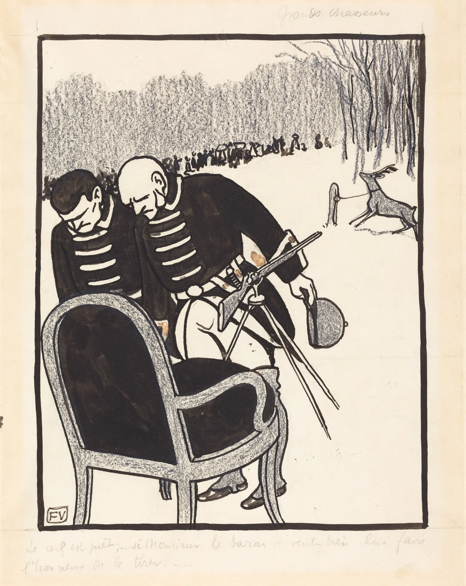 Grands Chasseurs--Le Cerf est prêt, by Félix Vallotton, graphite, 1903