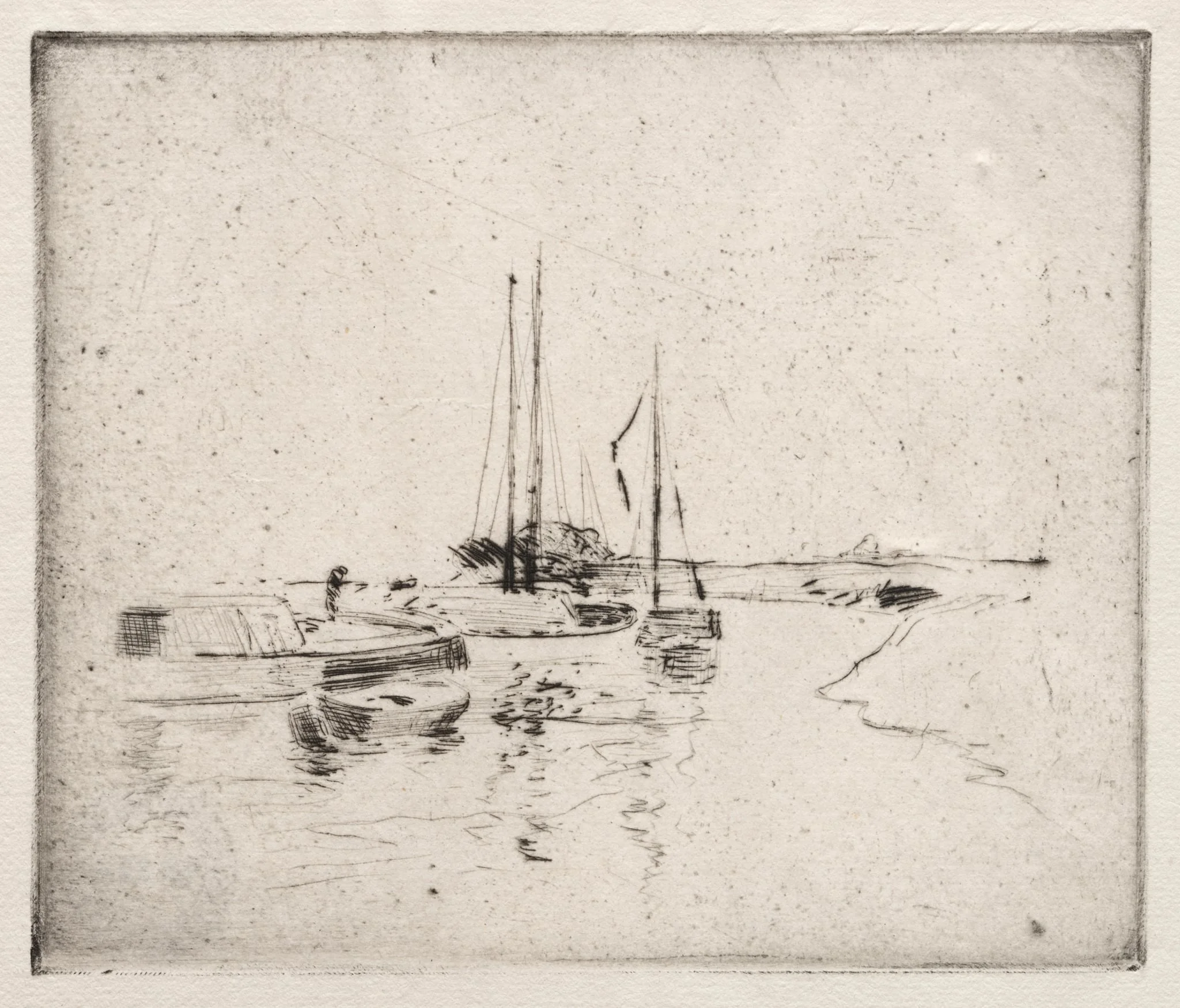 Four Boats on the Canal, Near Dordrecht, by John Henry Twachtman, 1882