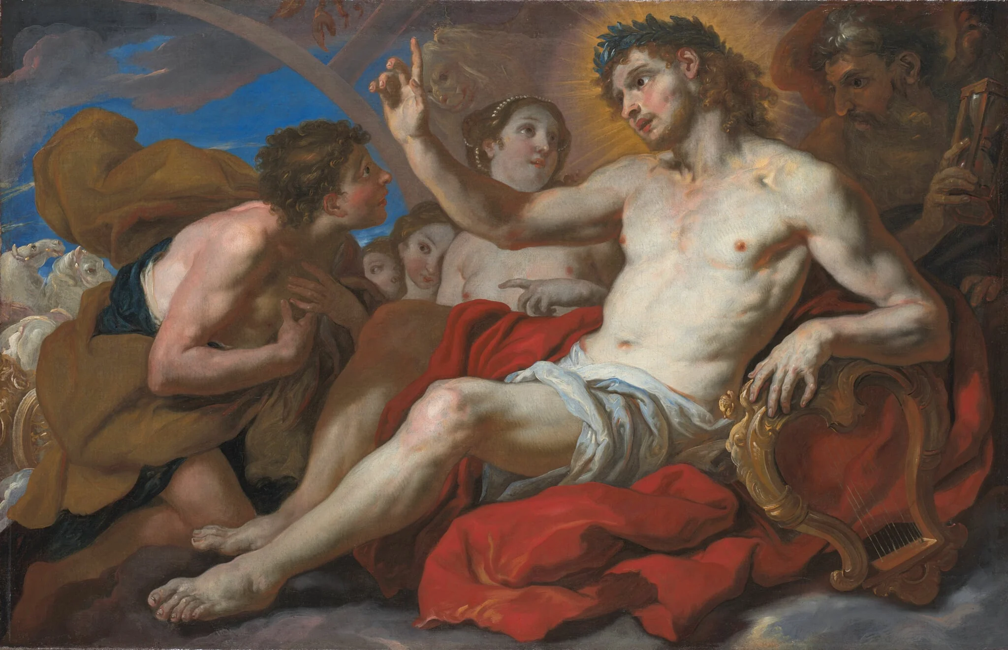 Apollo Granting Phaeton Permission to Drive the Chariot of the Sun, by Johann Michael Rottmayr, oil, 1695