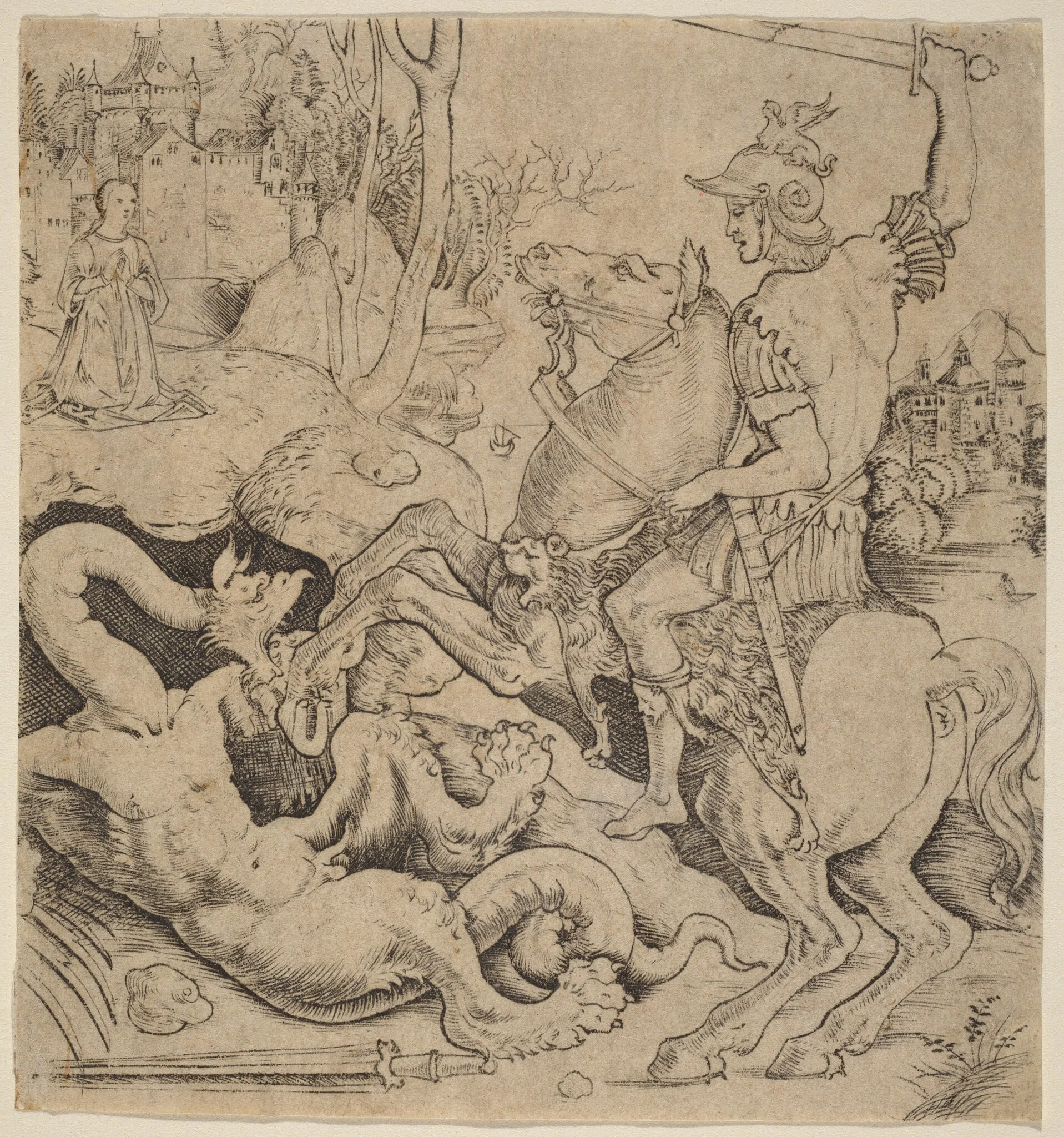 Saint George and the Dragon, by Giovanni Battista Palumba, ink, 1500