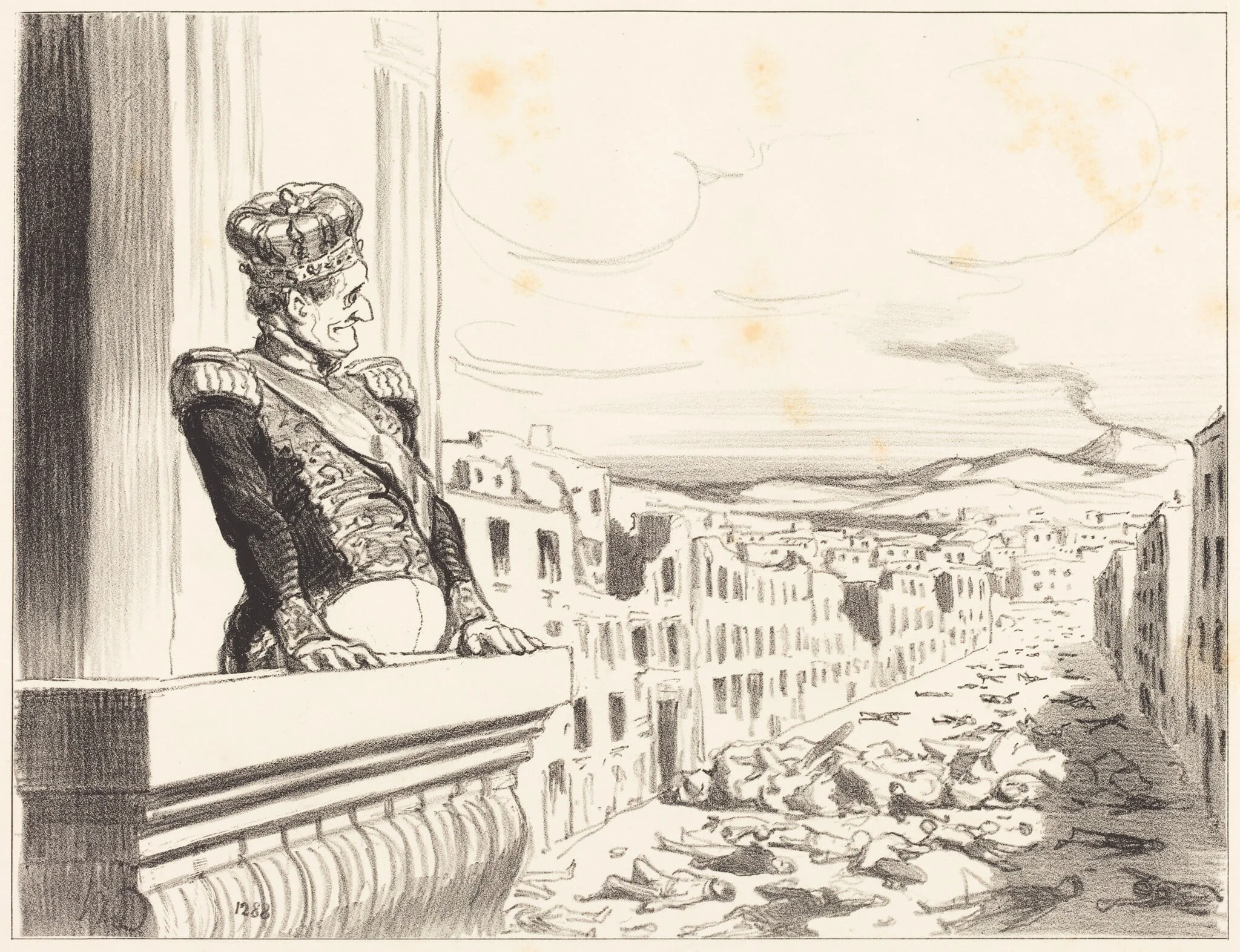 A Naples - Le meilleur des rois... (1st plate), by Honoré Daumier, ink, 1851