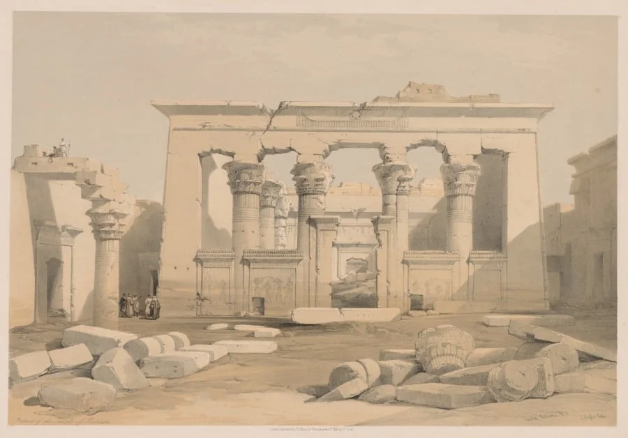 Egypt and Nubia:  Volume I - No. 28, Portico of the Temple of Kalabshi, by Louis Haghe, 1838