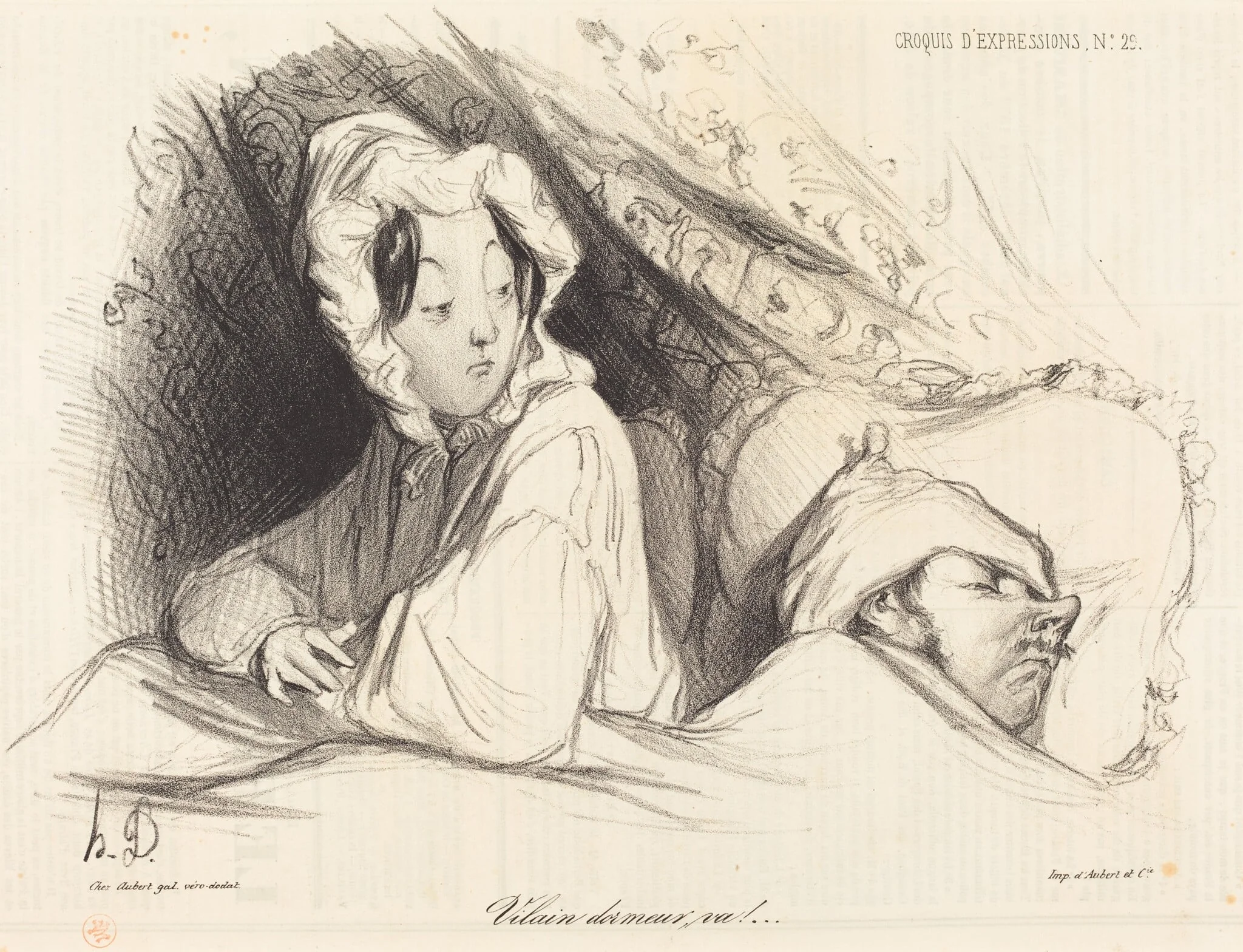 Vilain dormeur, va!, by Honoré Daumier, ink, 1838