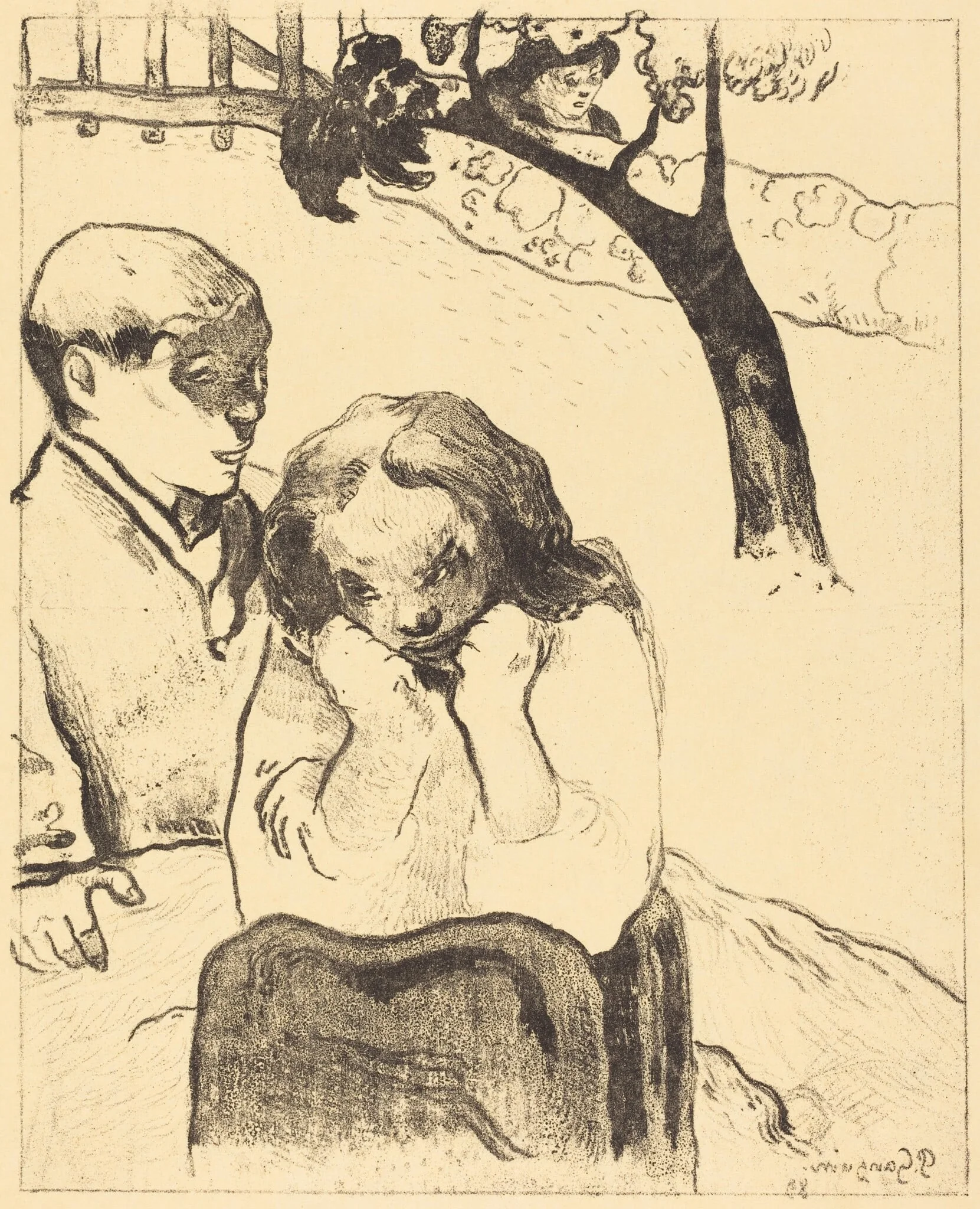 Human Sorrow (Miseres humaines), by Paul Gauguin, ink, 1889
