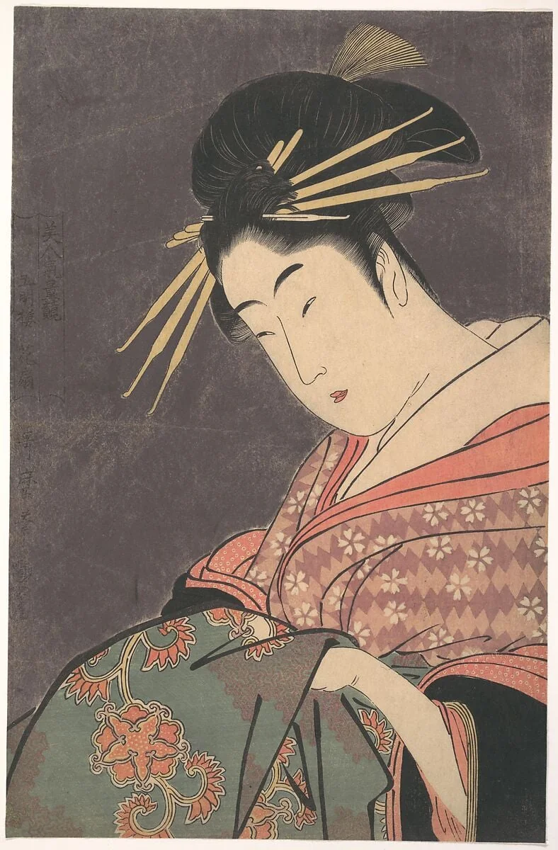 喜多川歌麿画   「美人気量競　五明楼　花扇」|“Hanaōgi of the Gomeirō,” from the series Comparing the Charms of Beauties (Bijin kiryō kurabe: Gomeirō Hanaōgi), by Kitagawa Utamaro, ink, 1794
