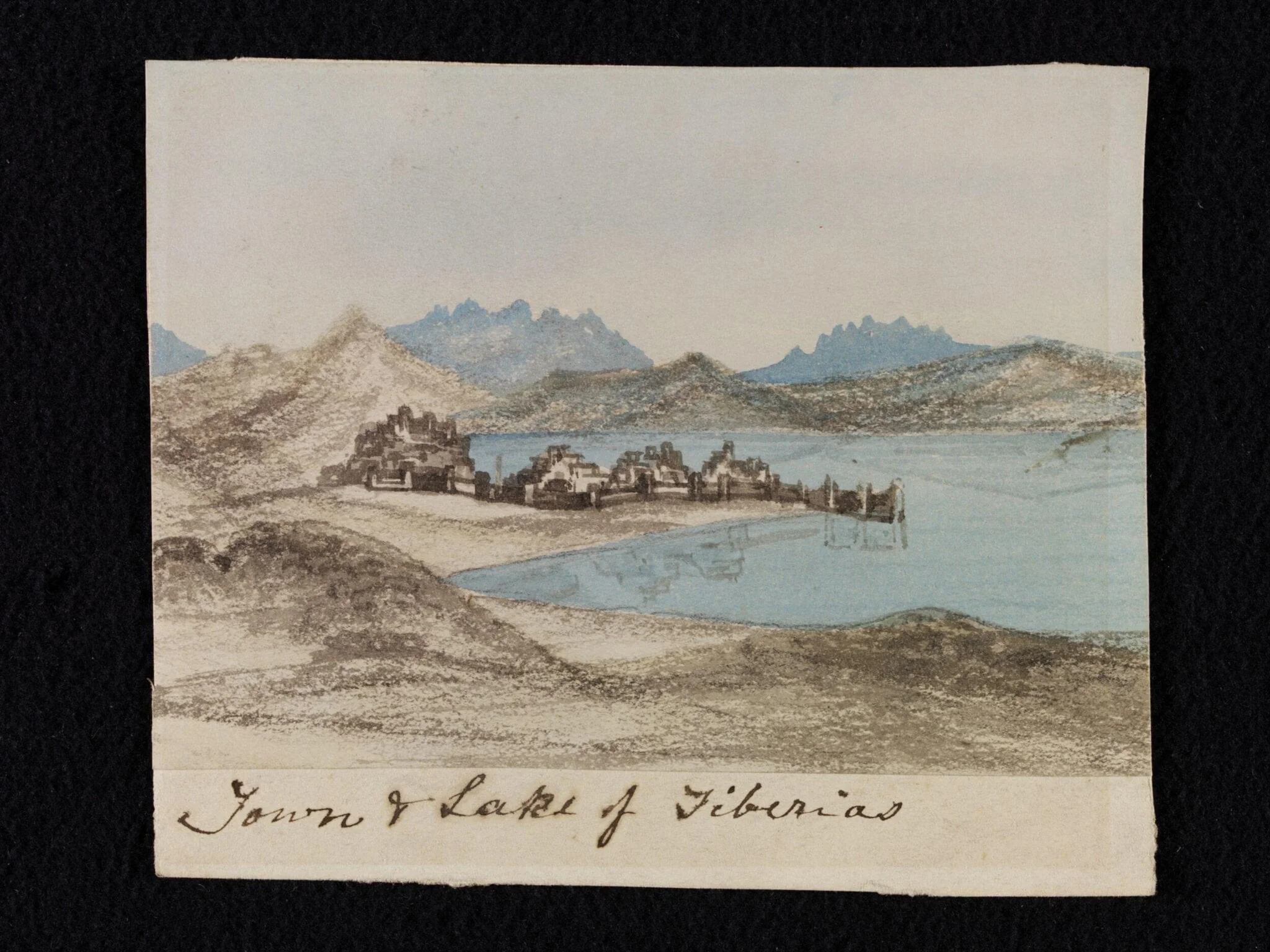 Town & Lake of Tiberias, by Unknown, watercolor, 1810