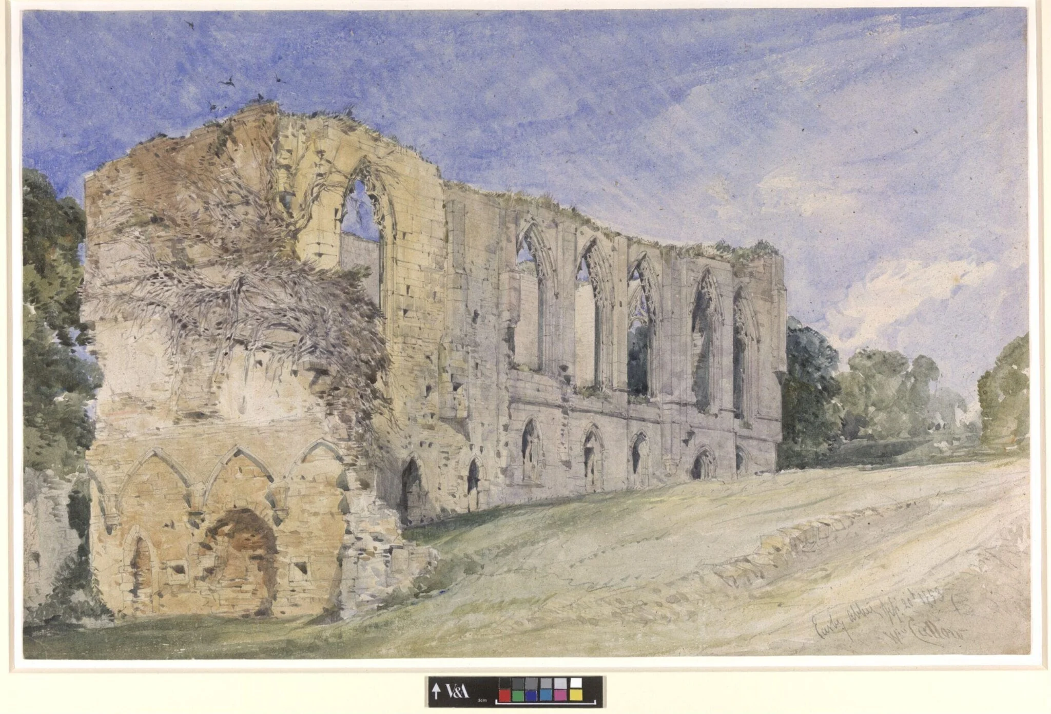 Easby Abbey, Yorkshire, by Callow, watercolor, 1853