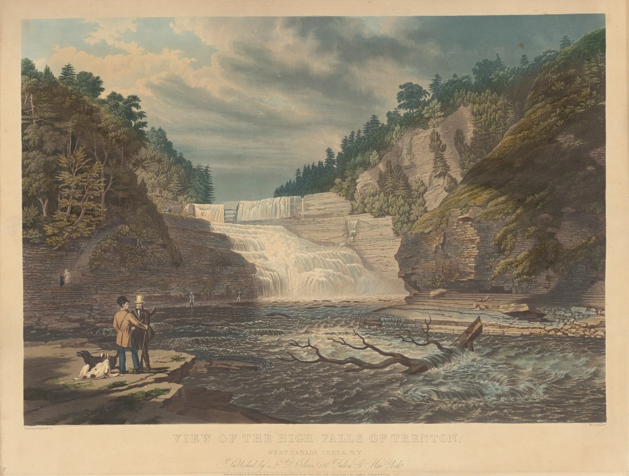 View of the High Falls of Trenton: West Canada Creek, N.Y., by William James Bennett, ink, 1835