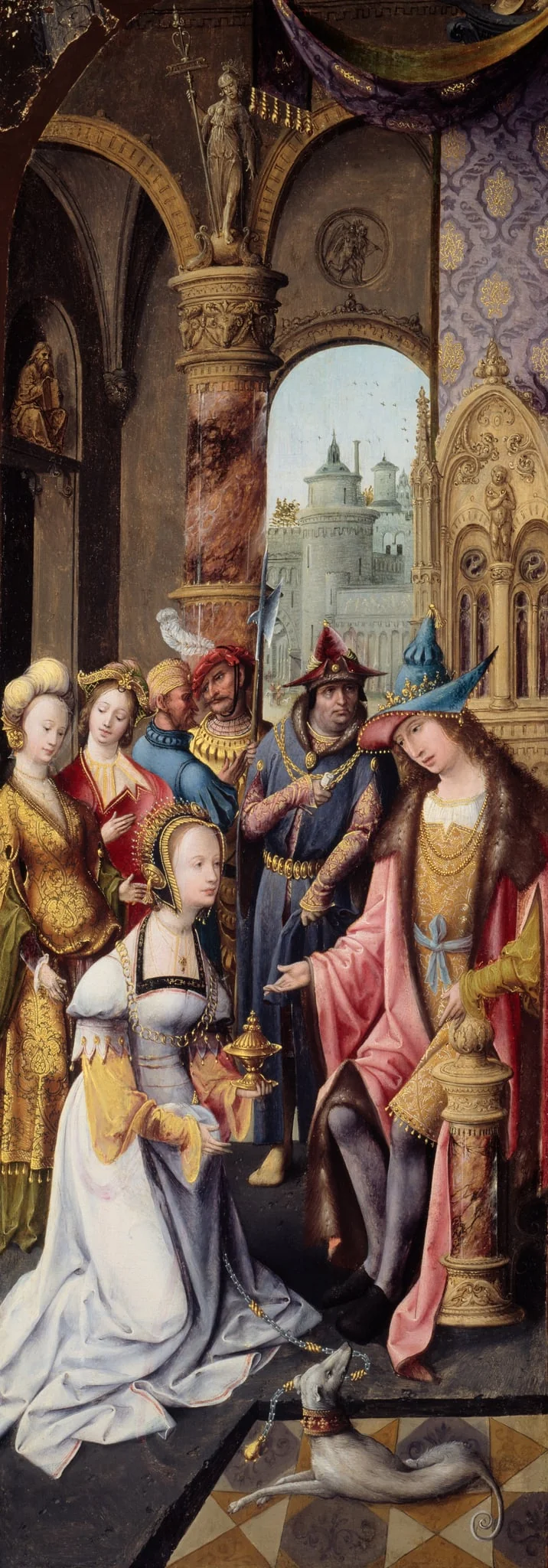 King Solomon Receiving the Queen of Sheba, by Master of the Antwerp Adoration Group, oil, 1518