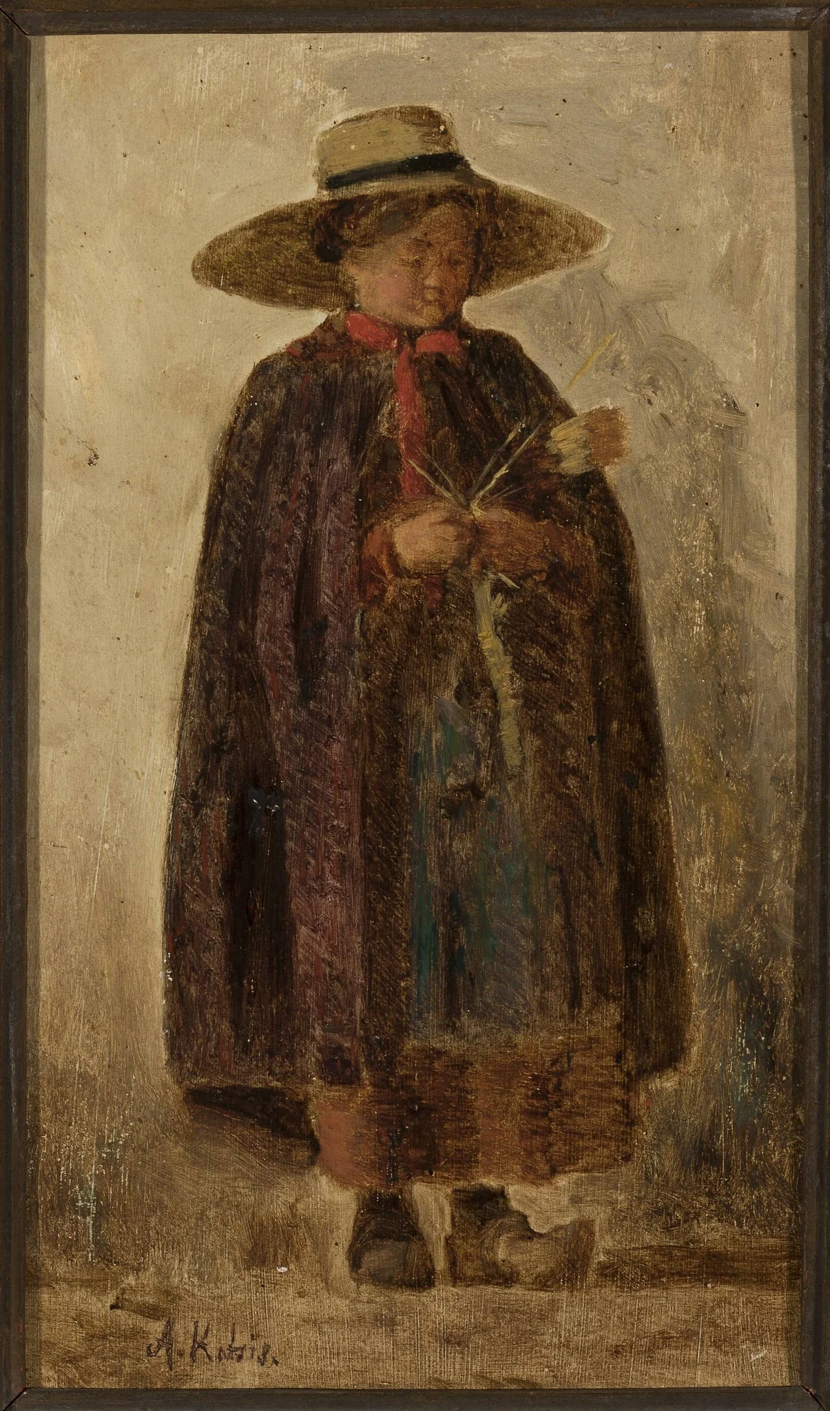 Woman knitting a garter, by Aleksander Kotsis, unspecified, 1866