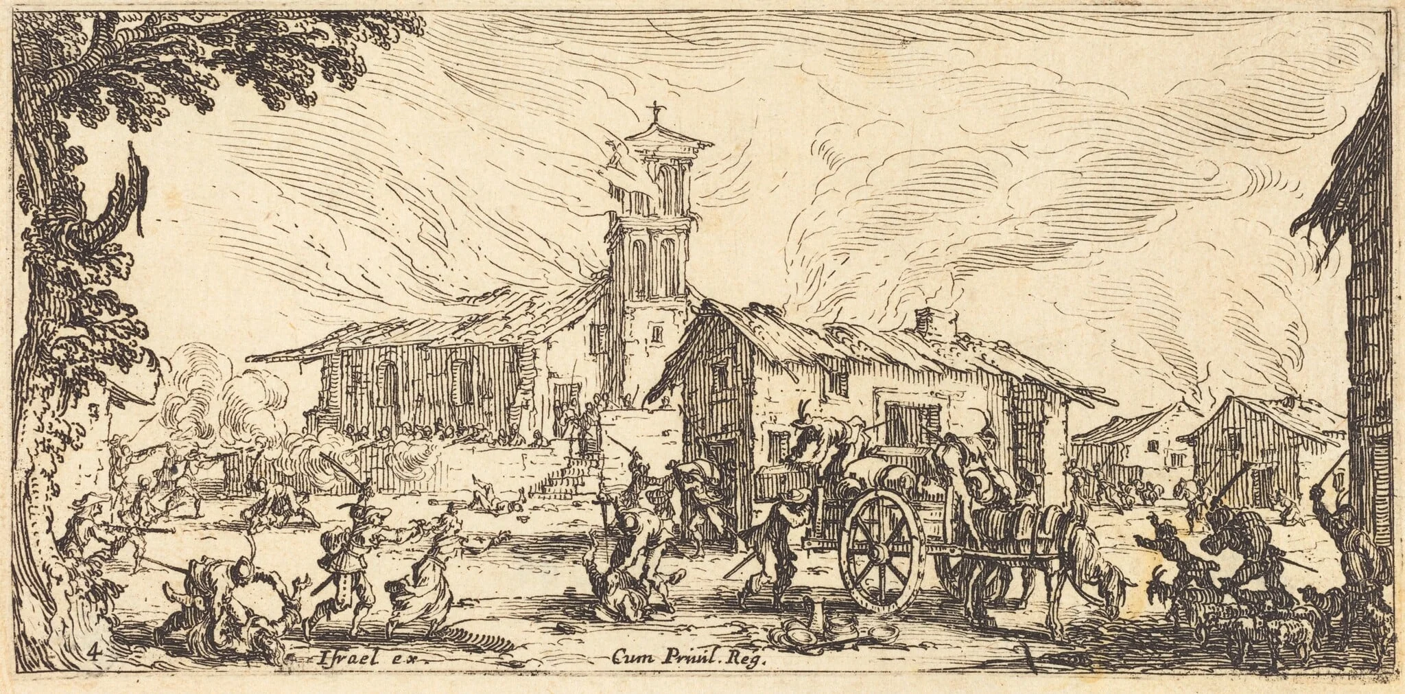 Ravaging and Burning a Village, by Jacques Callot, ink, 1633