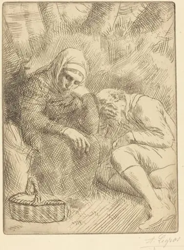 Man and Wife Seated by the Road with a Basket(Homme et femme assis au bord de la rou te aven un panier)