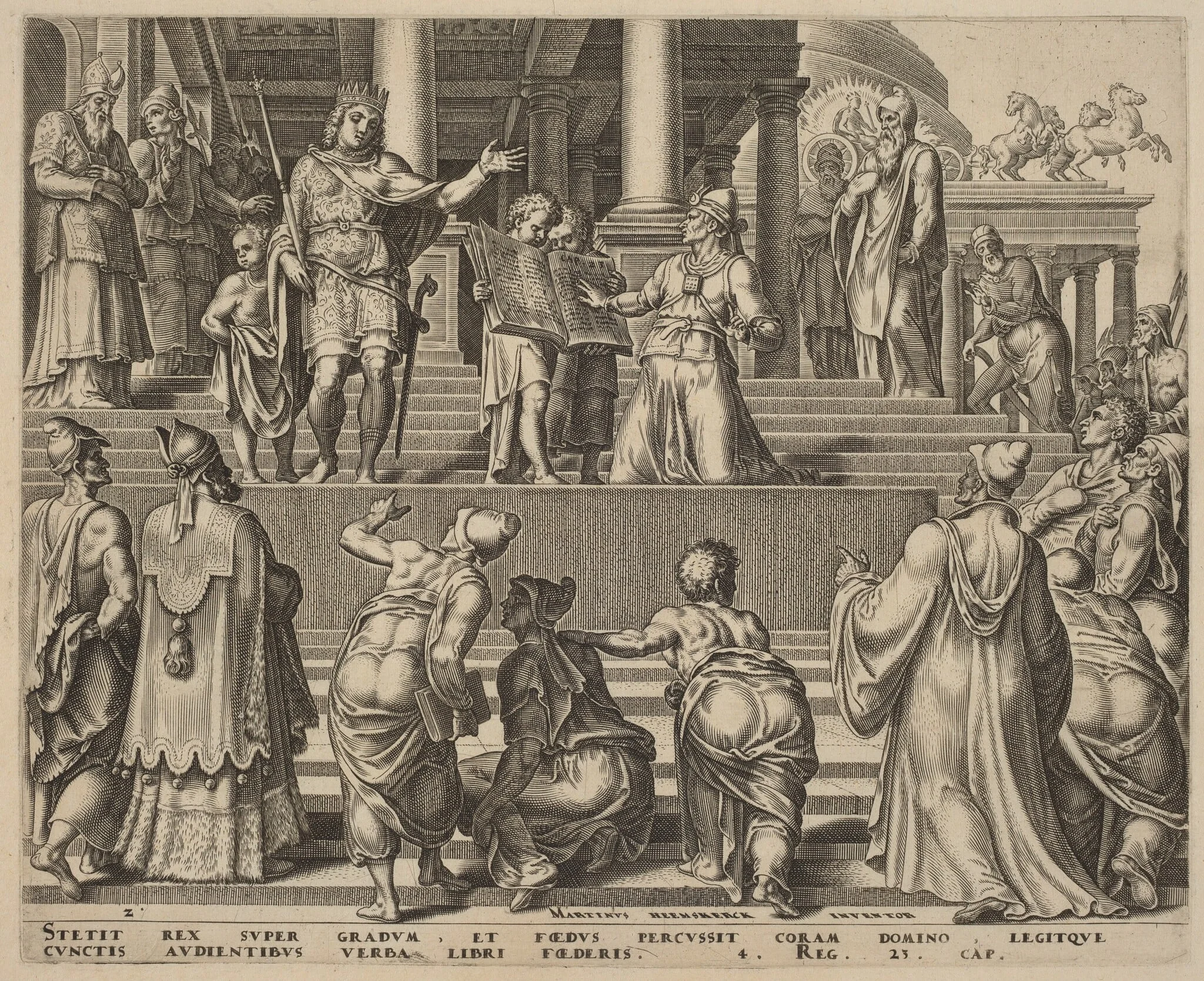 The Book of the Law Read before the People, by Philip Galle, ink, 1569