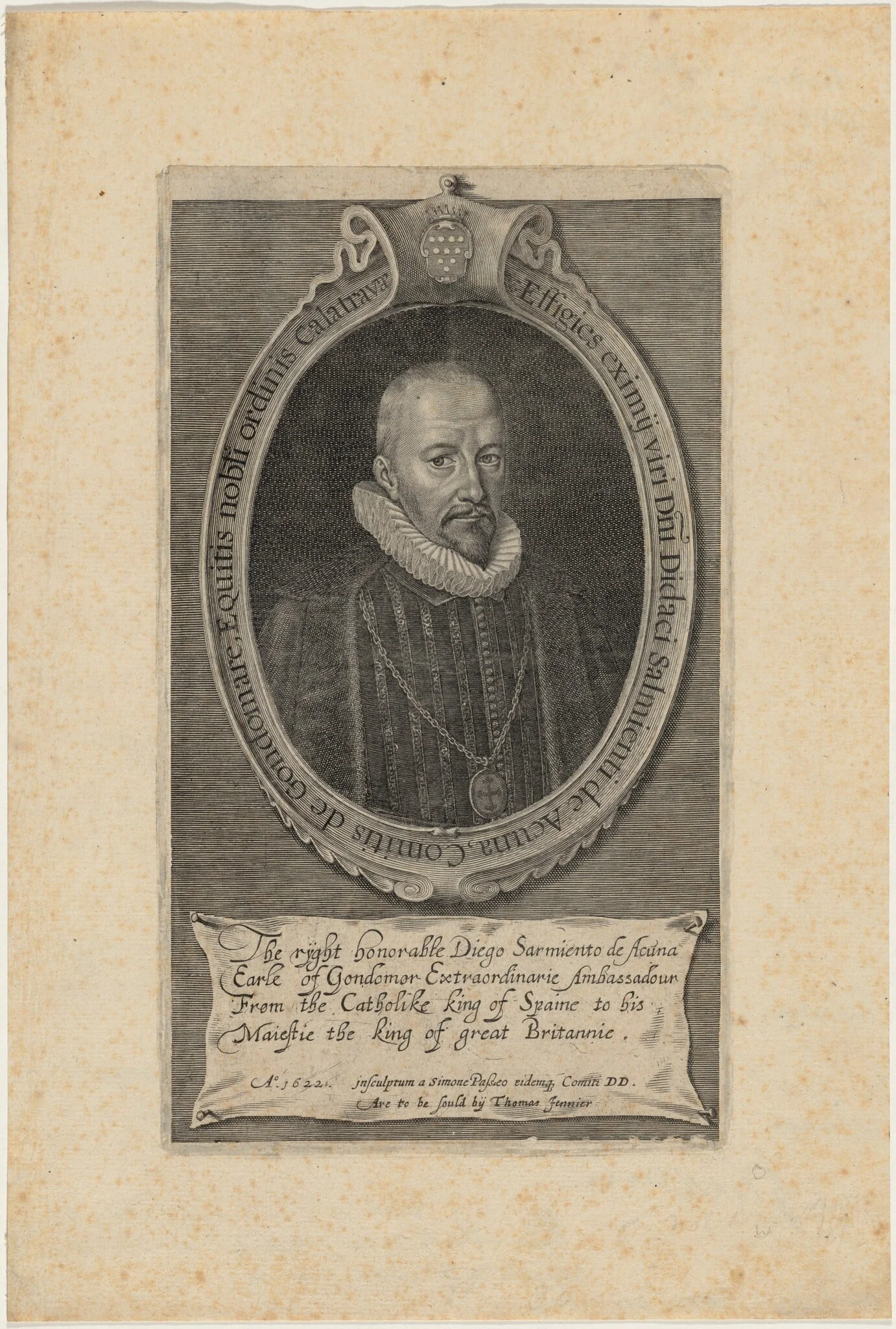 Diego Sarmiento de Acuna, Count of Gondomar, by Simon van de Passe, ink, 1621