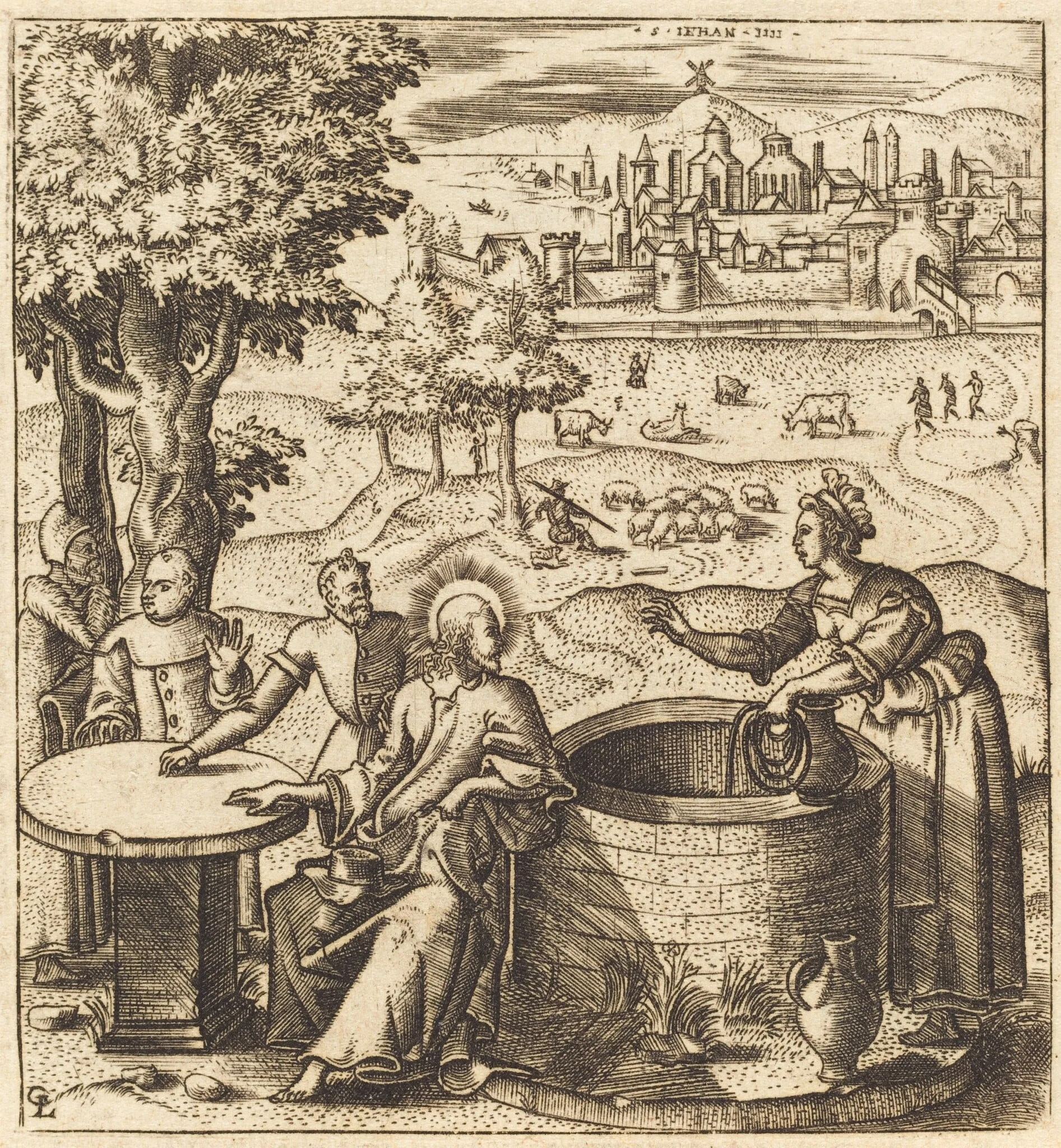Christ and the Woman of Samaria, by Léonard Gaultier, ink, 1578