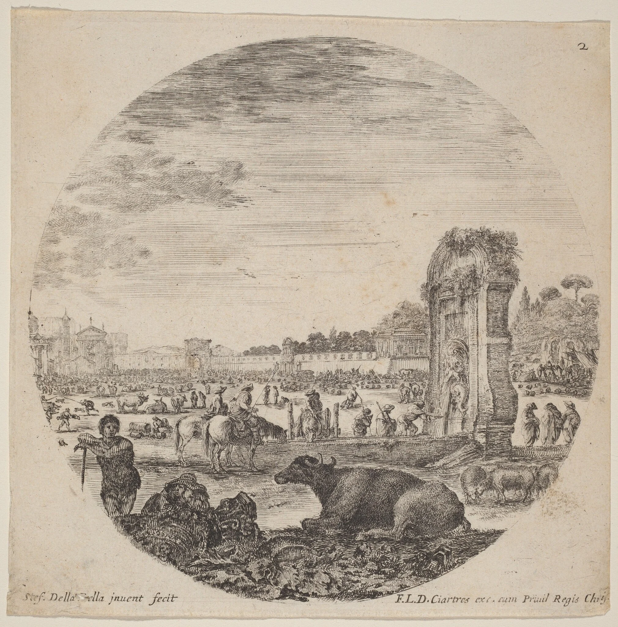 Campo Vaccino, by Stefano Della Bella, ink, 1646