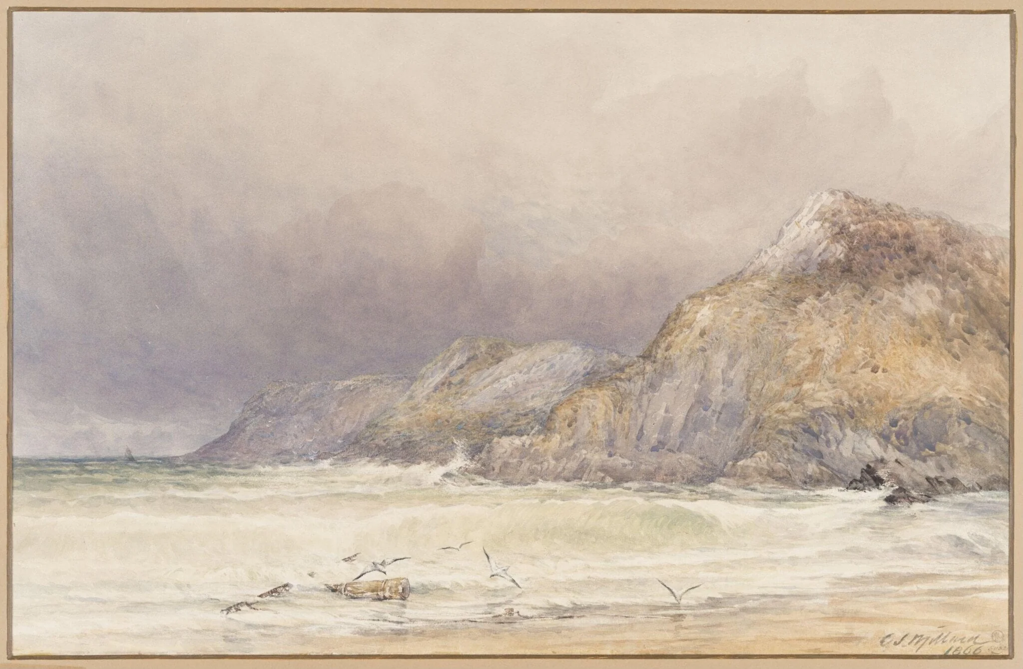 View on the Welsh Coast, by Charles Stuart Millard, watercolor, 1866