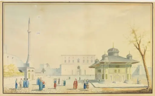 The Bab-i Hümayün or Imperial Gate of Topkapi Sarayi, with the Fountain of Sultan Ahmet III