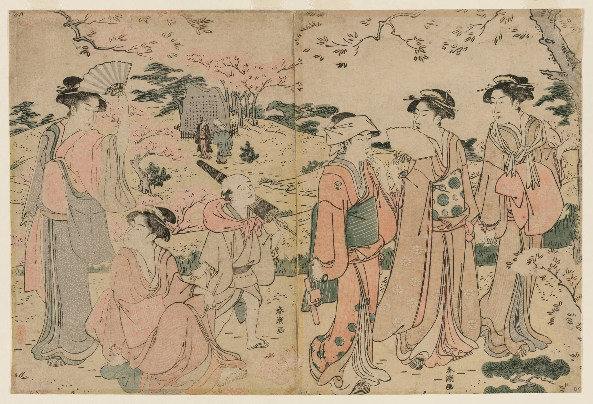Women Viewing Cherry Blossoms at Asukayama, by Katsukawa Shunchō, 1784