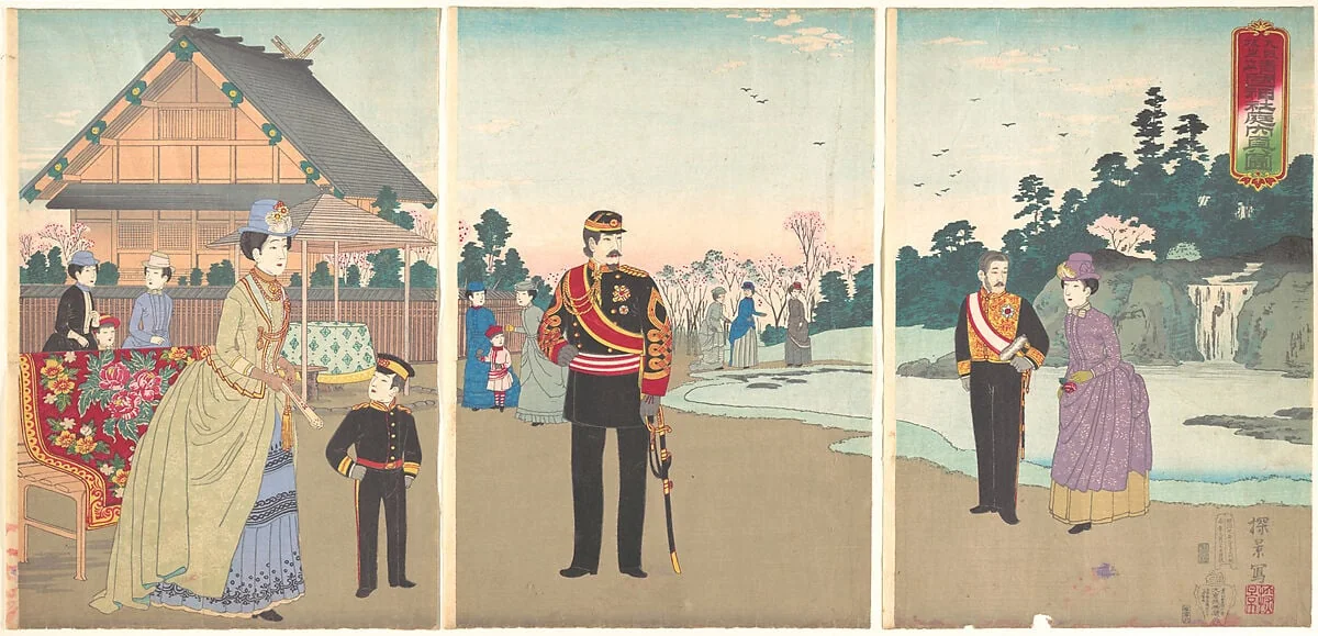 九段坂上靖国神社庭内真図|True View of the Courtyard of Yasukuni Shrine at Kudan Sakaue  (Kudan Sakaue Yasukuni jinsha teinai shin zu), by Inoue Yasuji, ink, 1888